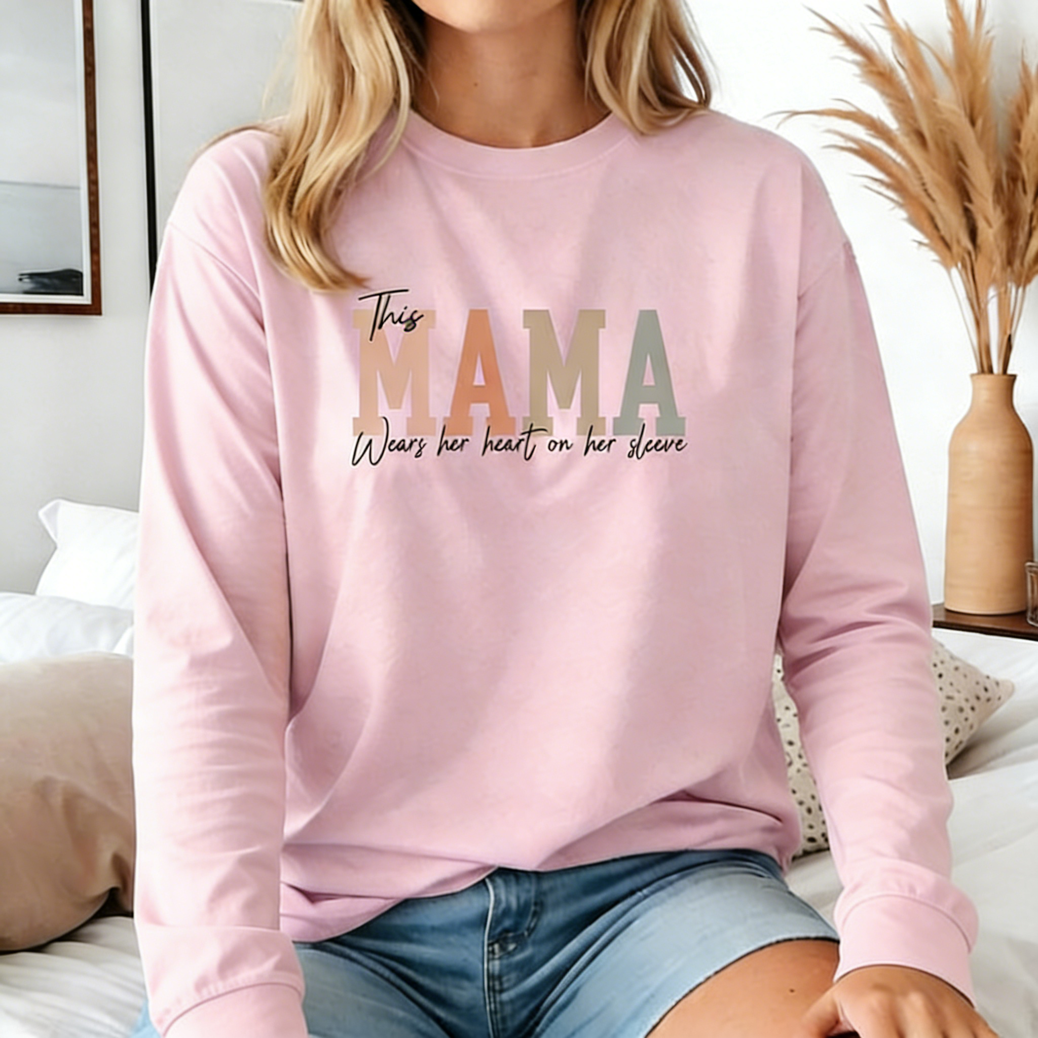 Custom This Mama Wears Her Heart On Her Sleeve Shirt, Personalized Mom Shirt With Kids Names, Mom Tshirt, Mothers Day Gift