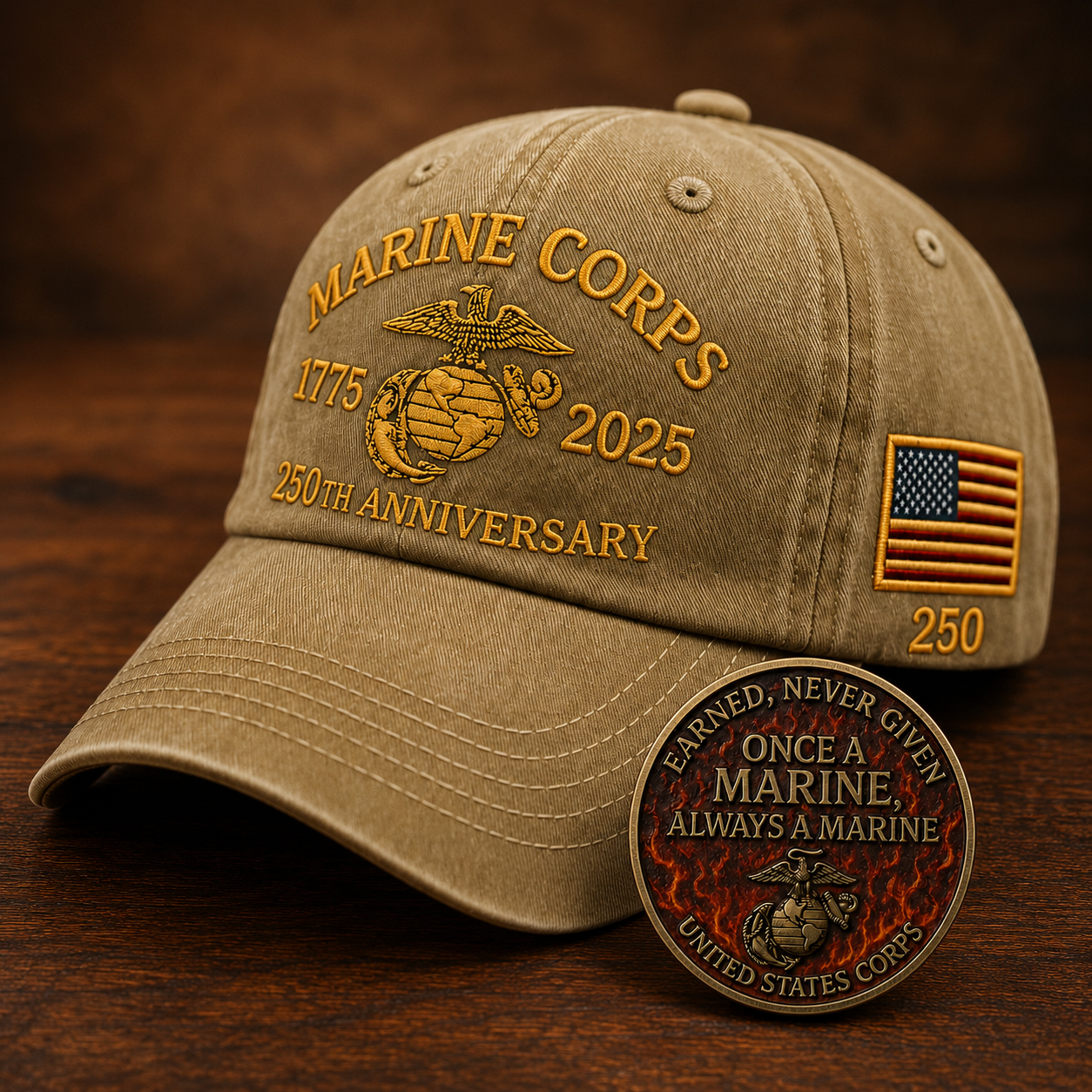 250th USMC Retro Embroidered Cap🎁 Free Honor Coin With Every Cap Purchase