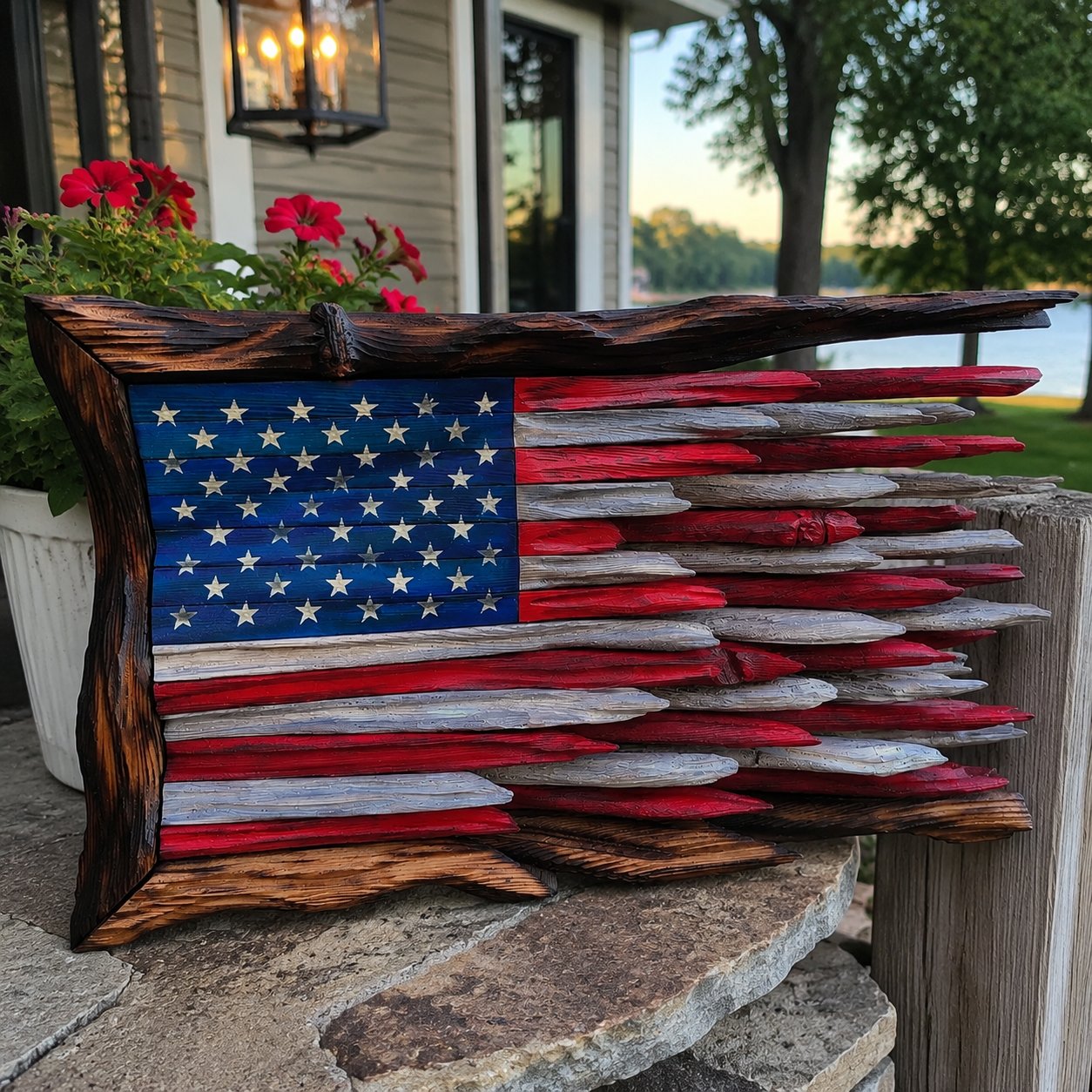 Customer photo of rustic cedar-framed flag
