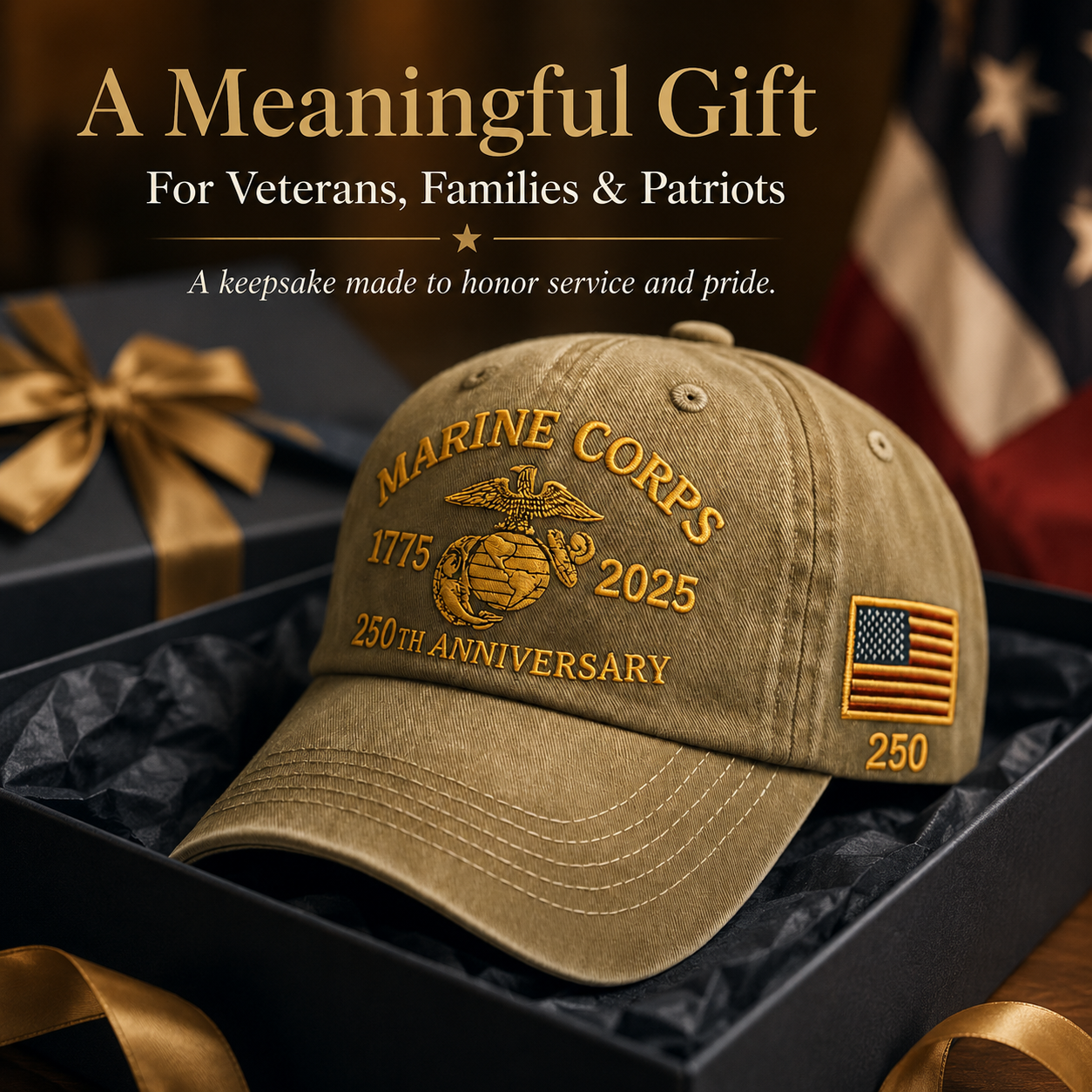 250th USMC Retro Embroidered Cap🎁 Free Honor Coin With Every Cap Purchase