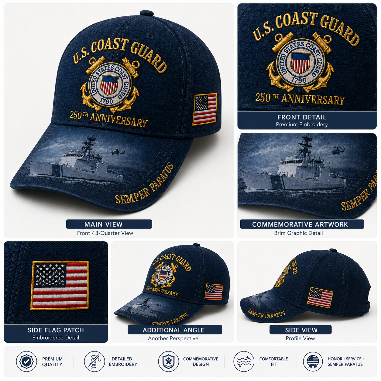 🌊U.S. Coast Guard America 250th Commemorative Embroidered Cap