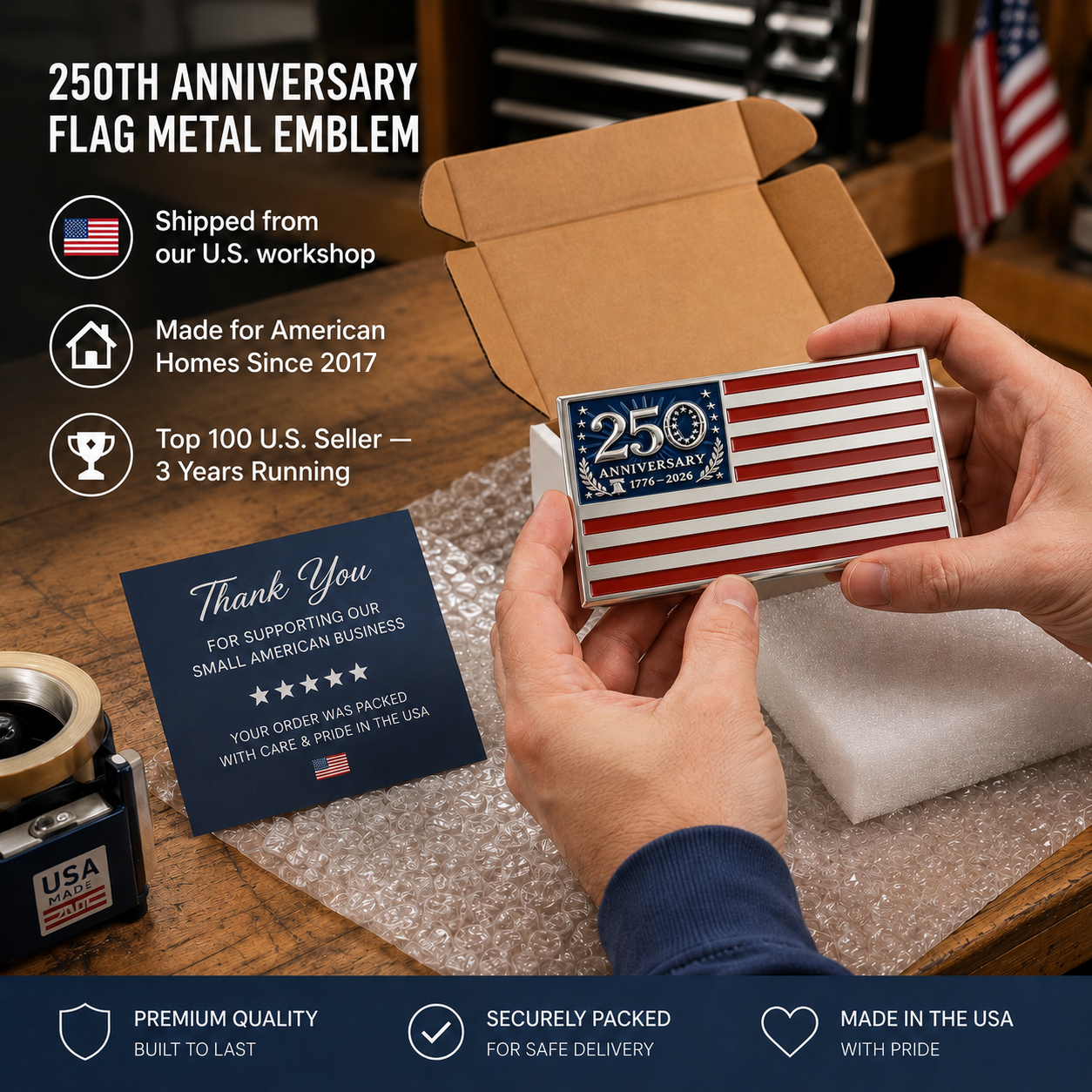 250th Anniversary USA Heritage Car Flag Emblem