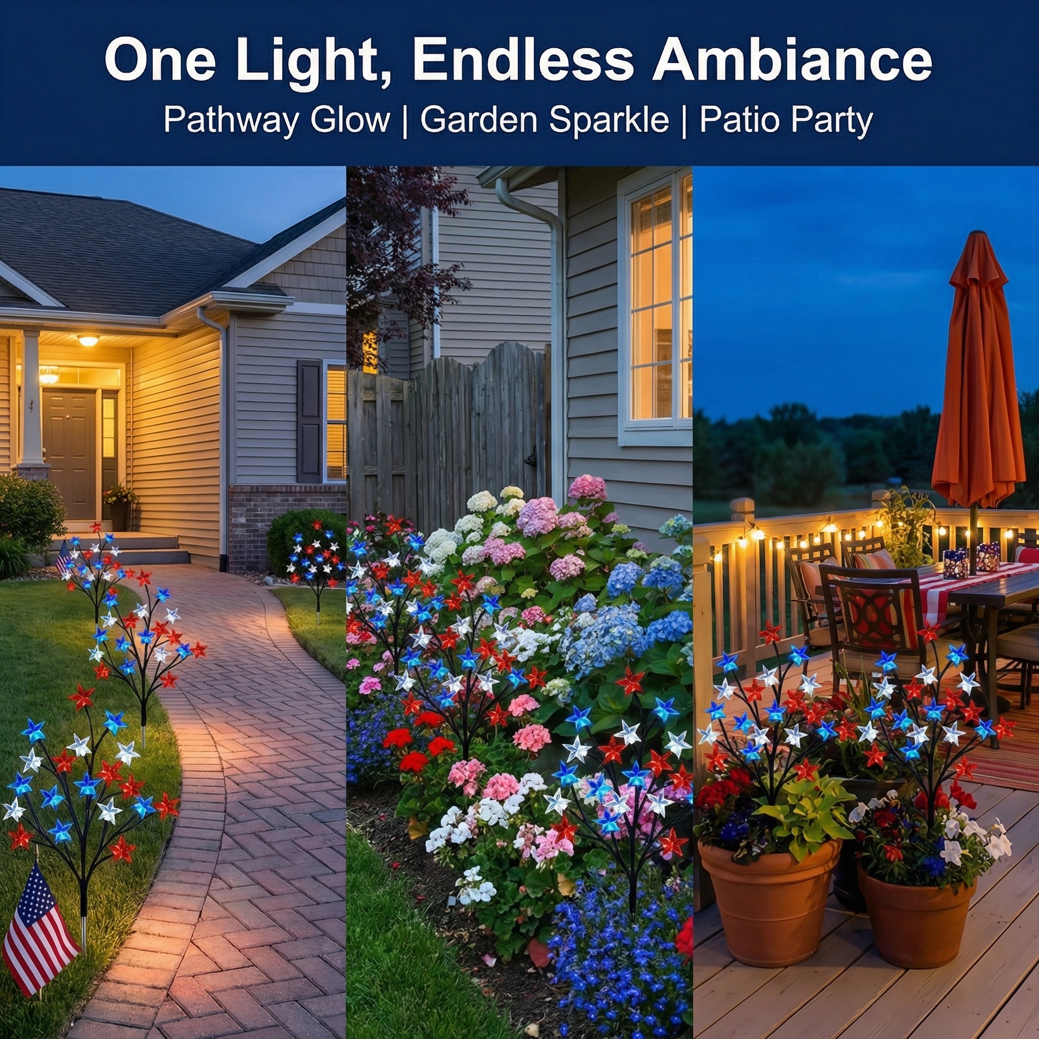 4th of July Solar Patriotic Star Lights for Outdoor Decor