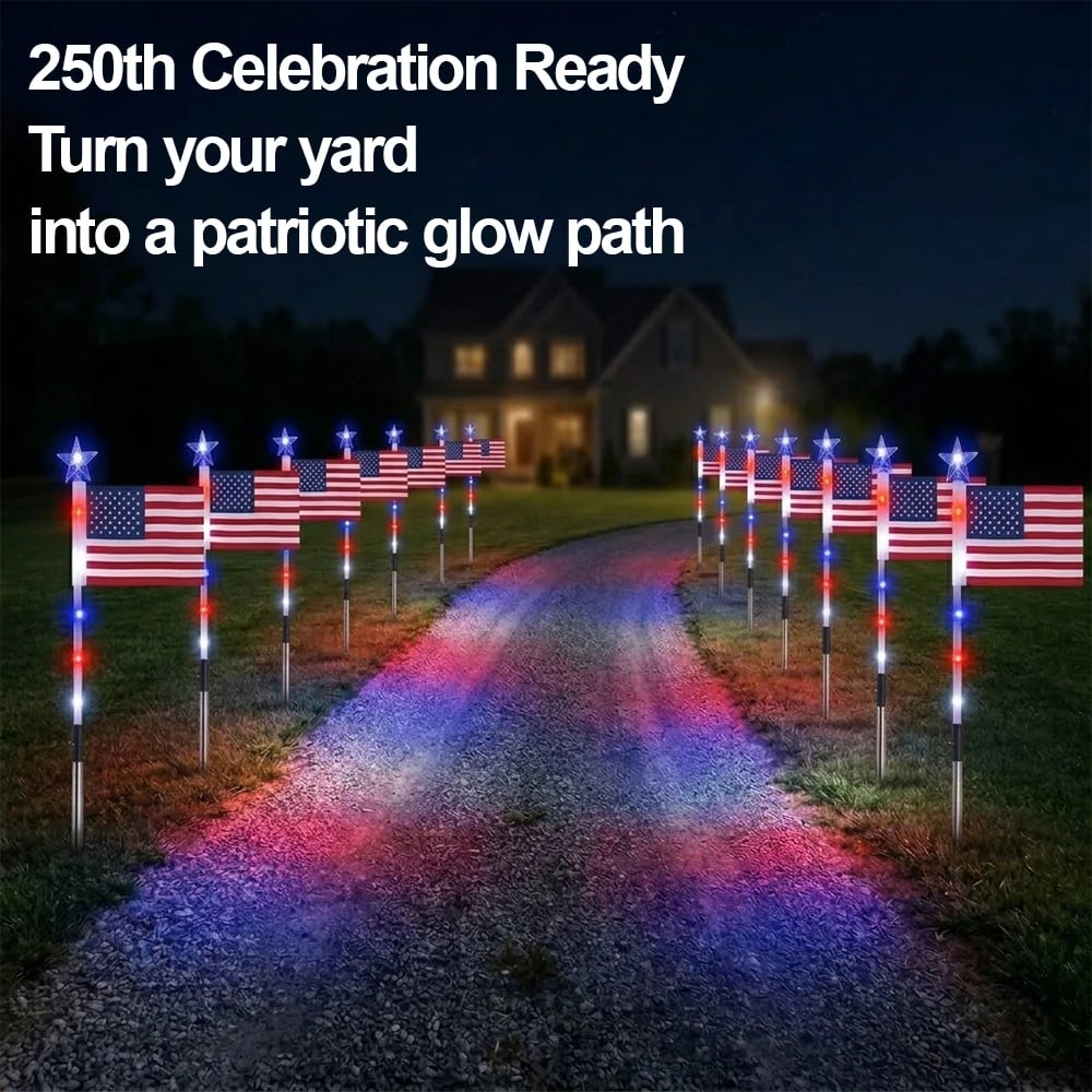 🔥Last Day 49% OFF🔥8 Solar American Flag Pathway Lights – Red, White & Blue Yard Glow for 250th Independence Celebration 🇺🇸✨