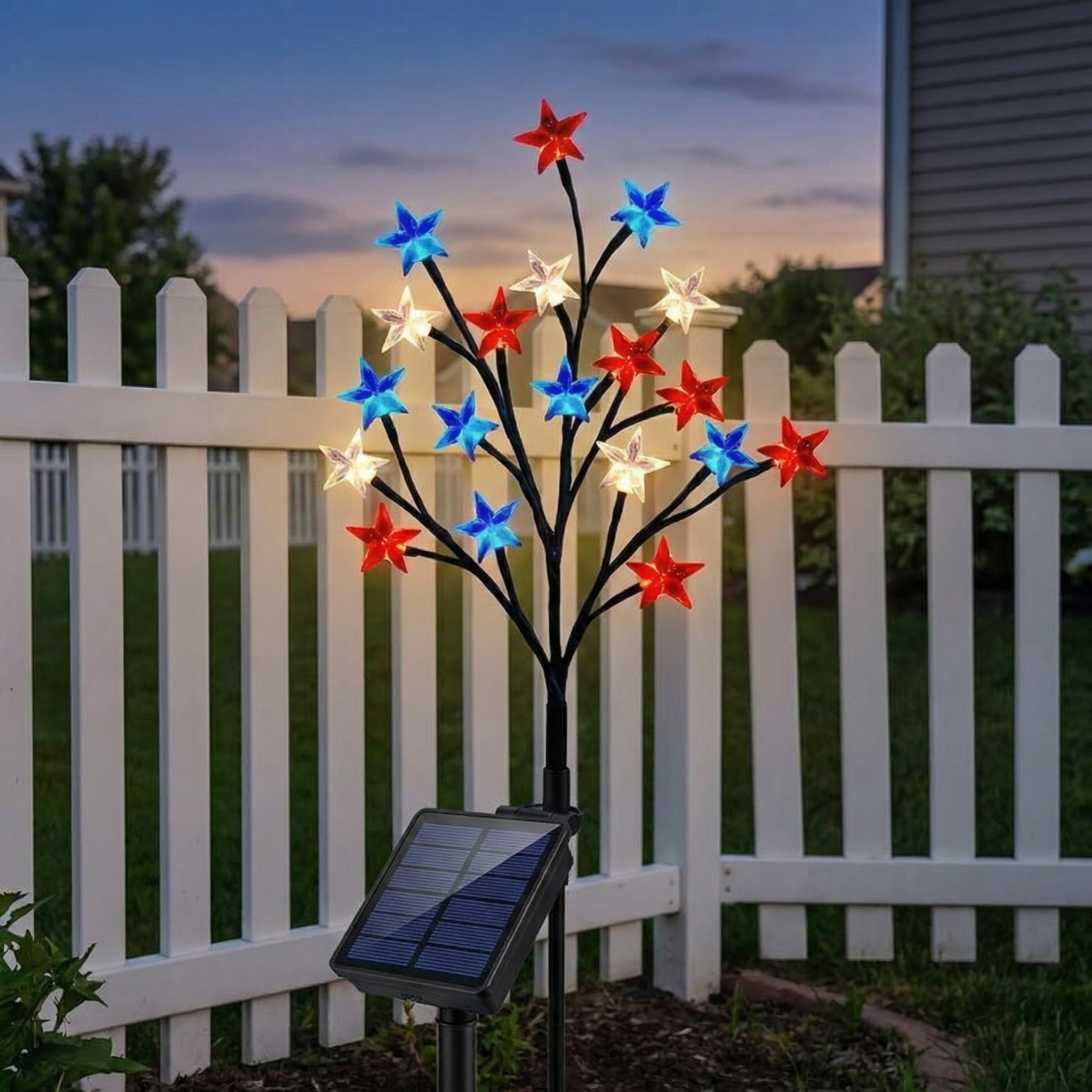 4th of July Solar Patriotic Star Lights for Outdoor Decor