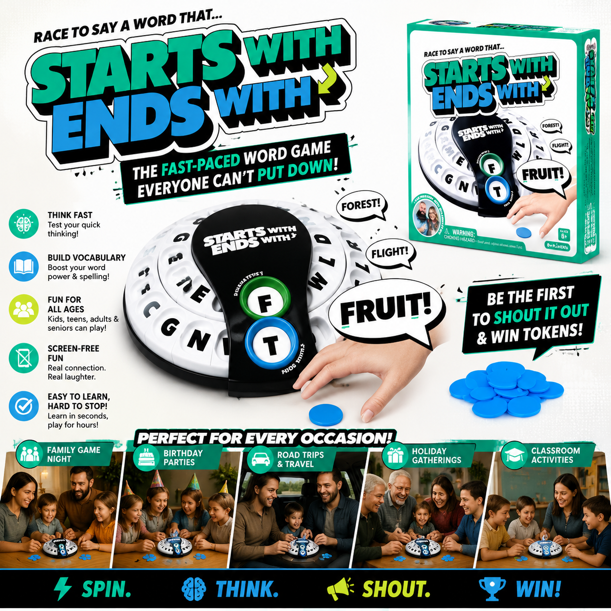 Starts With Ends With - 🎲Spin & Shout Word Game