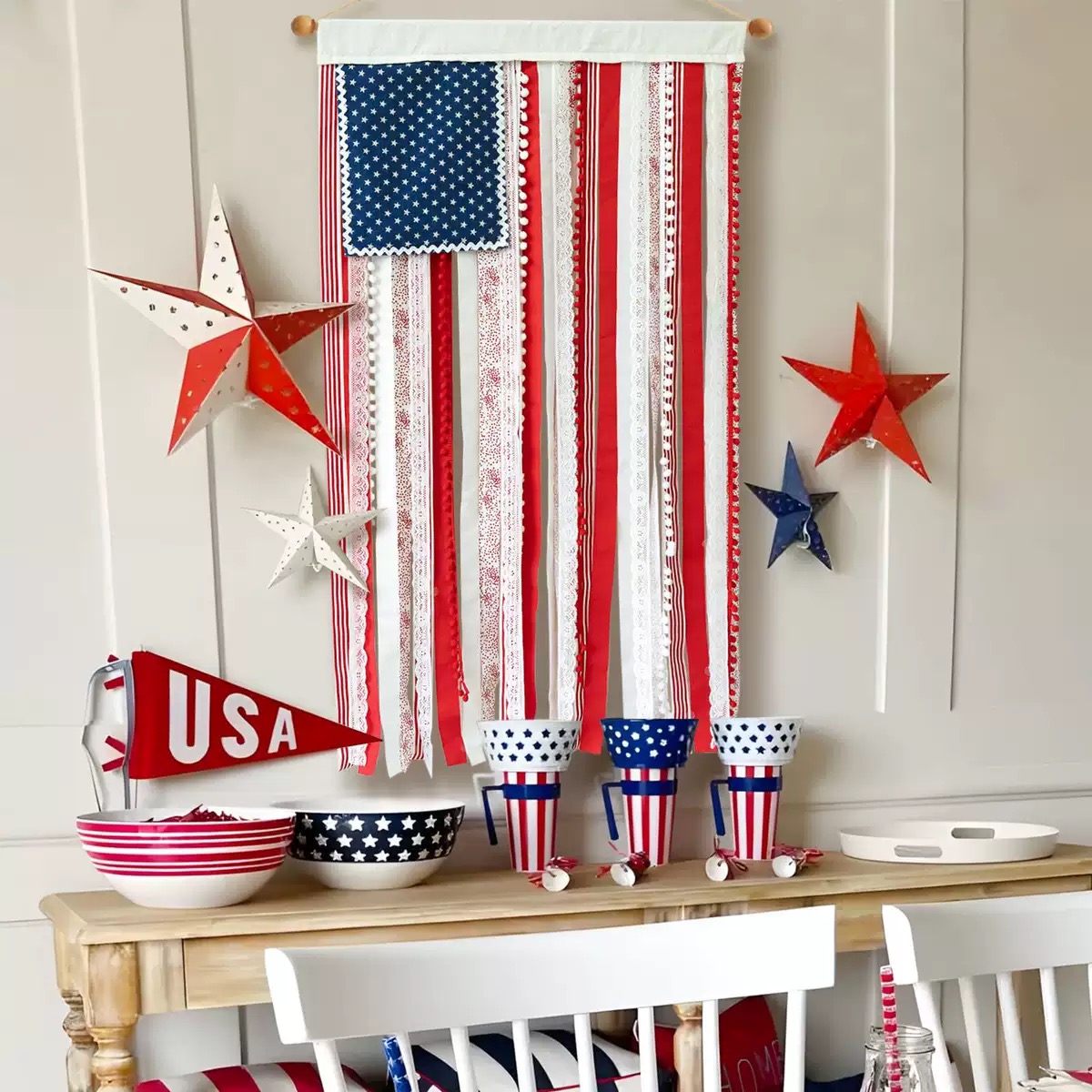 Handmade 4th of July American Flag Banner, 🔥Buy 2 FREE SHIPPING