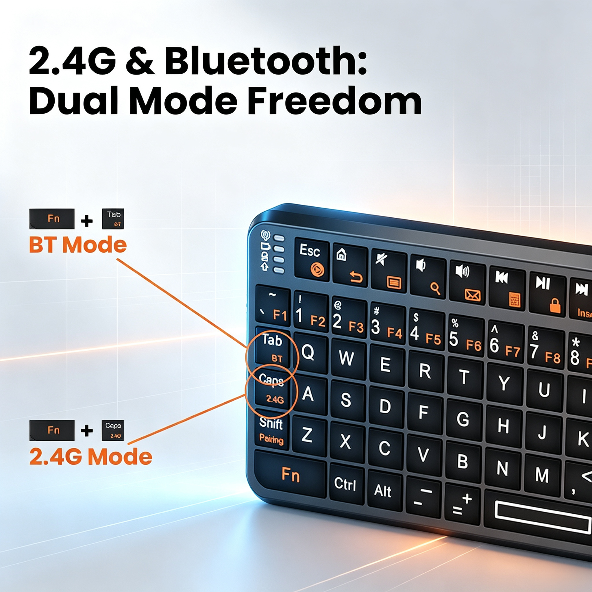 Mini Bluetooth Keyboard with Touchpad – 2.4GHz + BT, Rotating Touchpad, 7‑Color Backlight, Laser Pointer