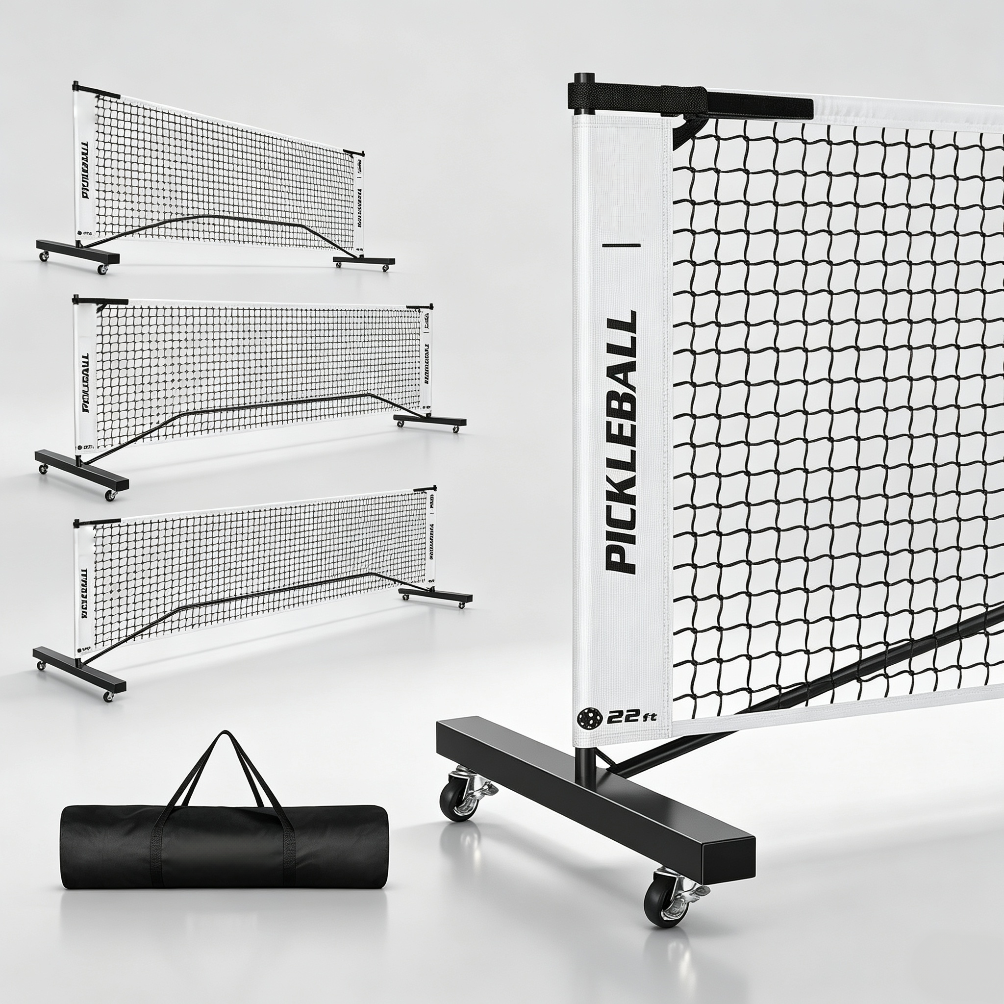 Convertible Pickleball Net Set – 6ft/11ft/22ft, Portable Wheeled Base, Heavy‑Duty 18‑Layer PE, Tool‑Free Assembly