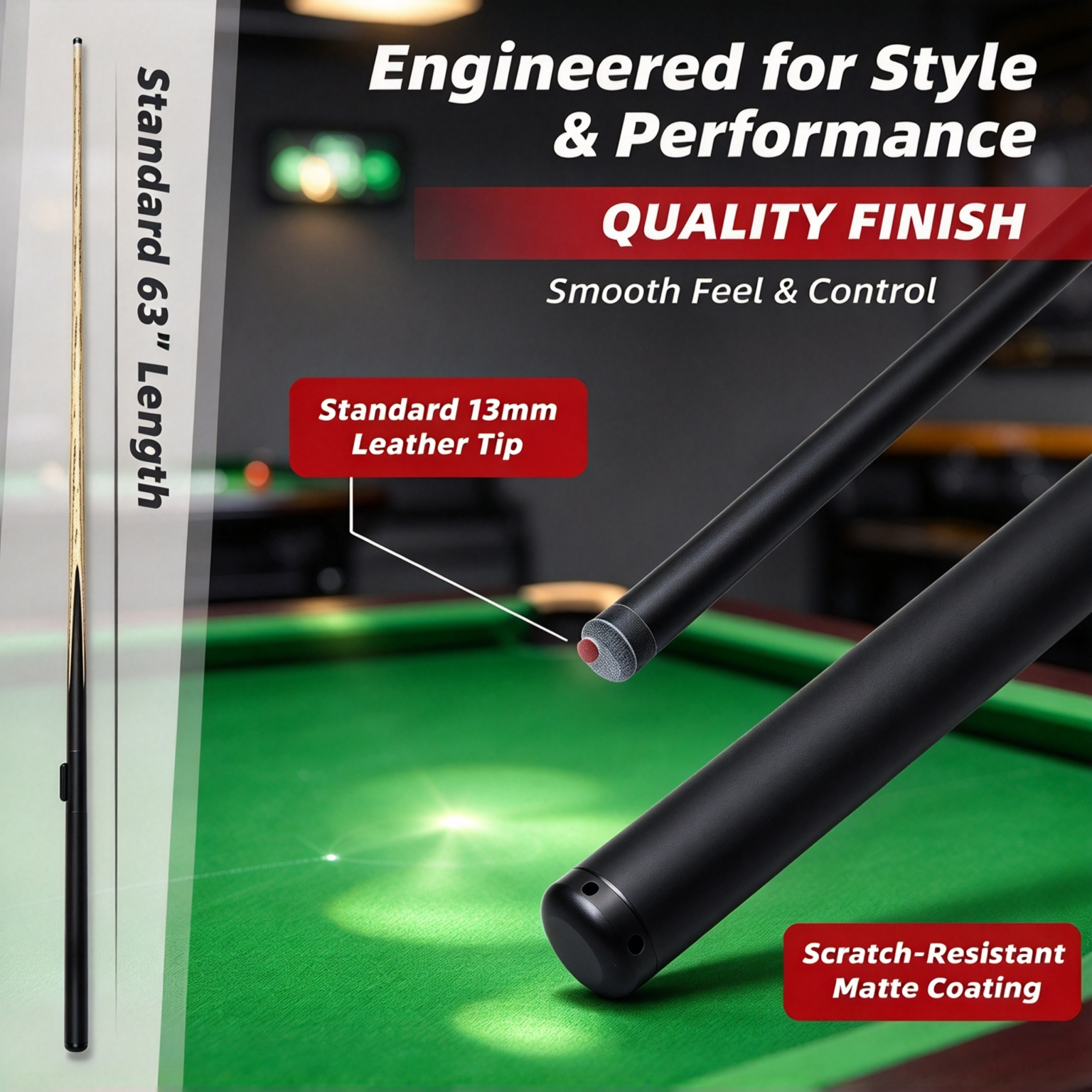 Automatic Pool Cue – Spring‑Loaded, 3 Power Levels, 63″ Standard Length