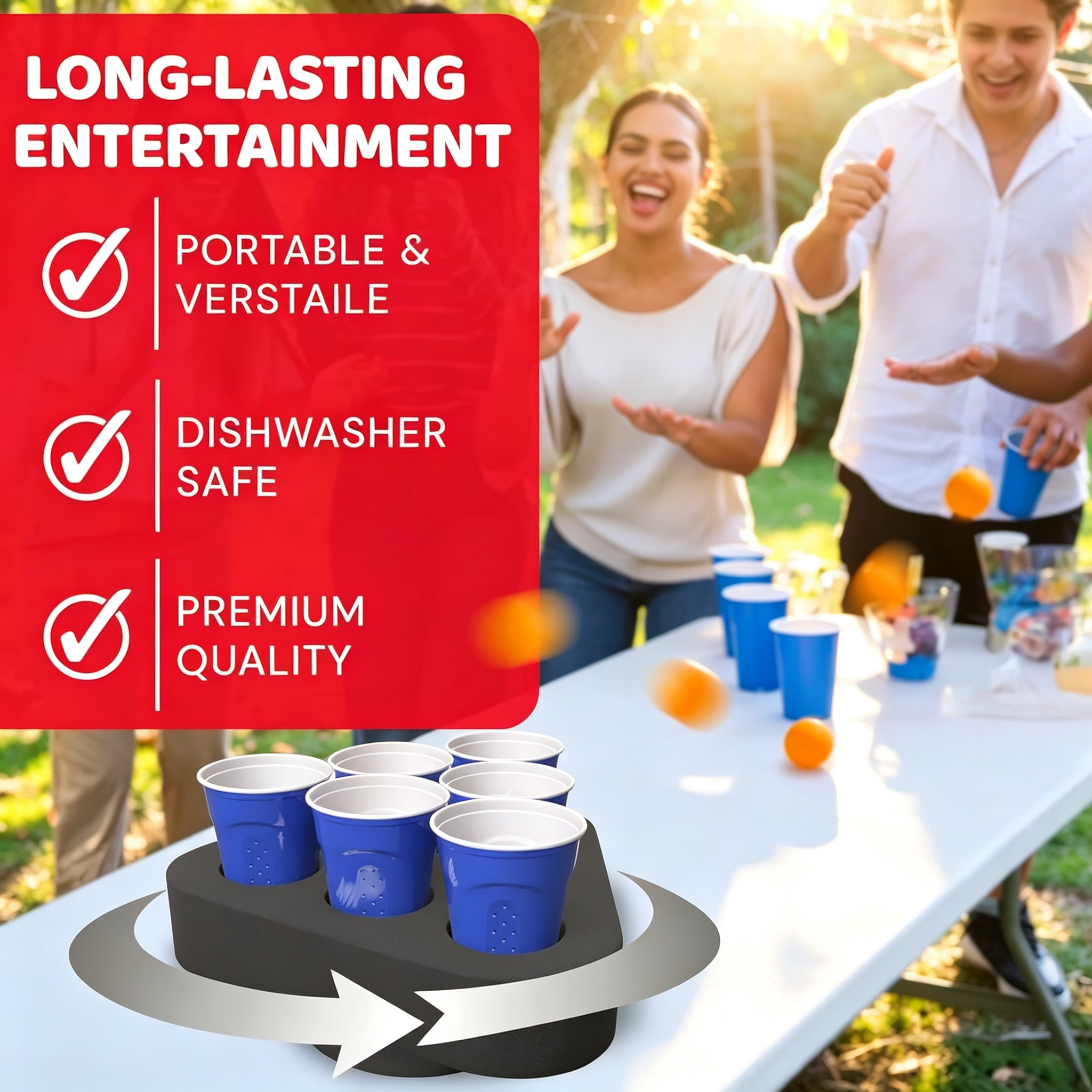 Spinning Cup Pong Game – USB‑C Rechargeable, 3–5 Hour Battery, for Parties, Tailgates & Dorms