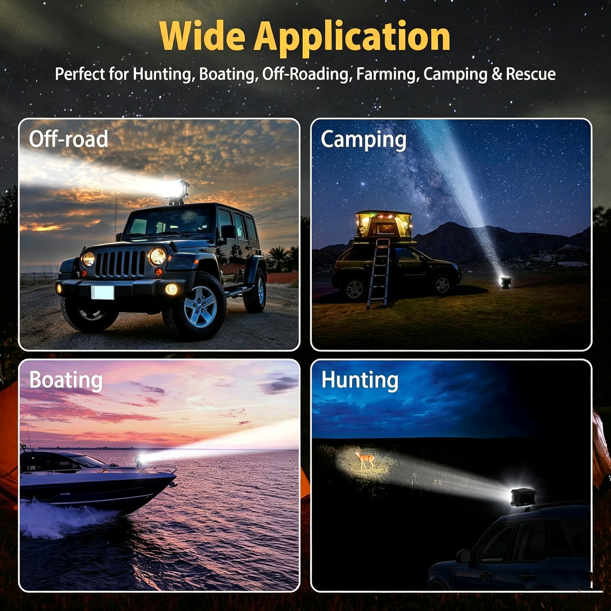 Wireless Remote Spotlight – 7500 Lumens, 6500K, 360° Rotation, 328ft Range, Magnetic Mount
