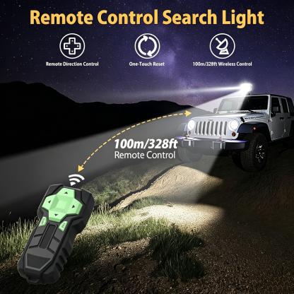 Wireless Remote Spotlight – 7500 Lumens, 6500K, 360° Rotation, 328ft Range, Magnetic Mount