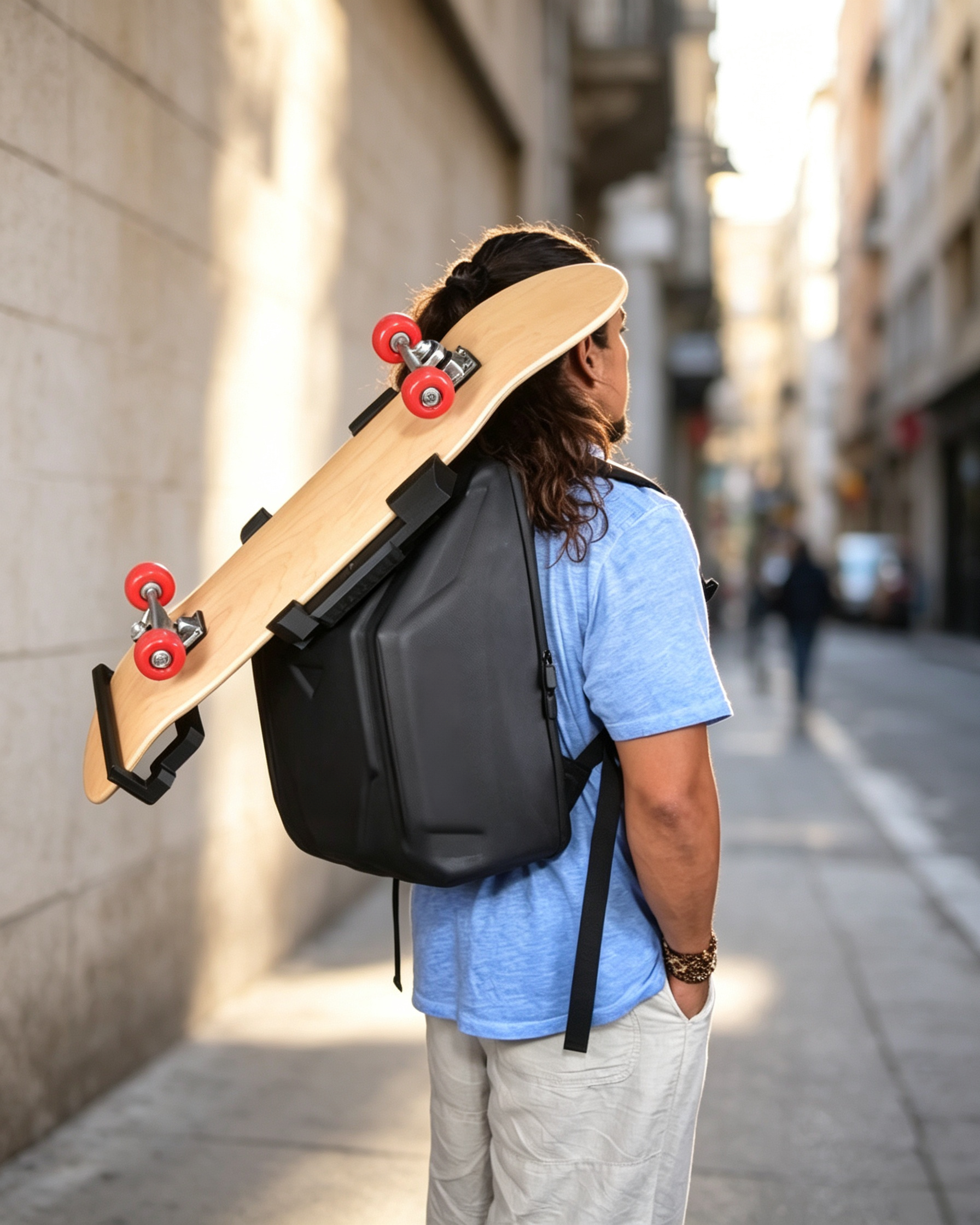 Skateboard Backpack – Patented Lock‑In System, Under 2 Seconds, Hands‑Free Carry