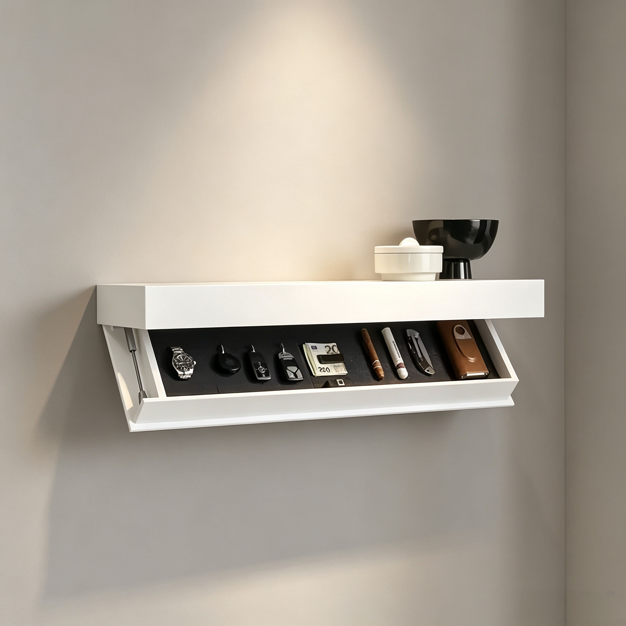 Floating Wall Shelf with Hidden Secret Compartment & Modern Home Storage Design