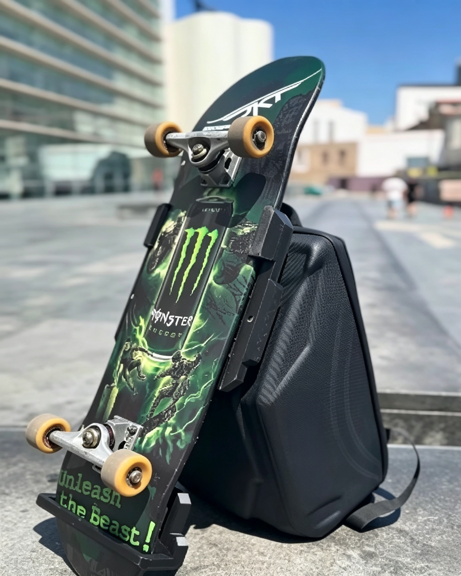 Skateboard Backpack – Patented Lock‑In System, Under 2 Seconds, Hands‑Free Carry