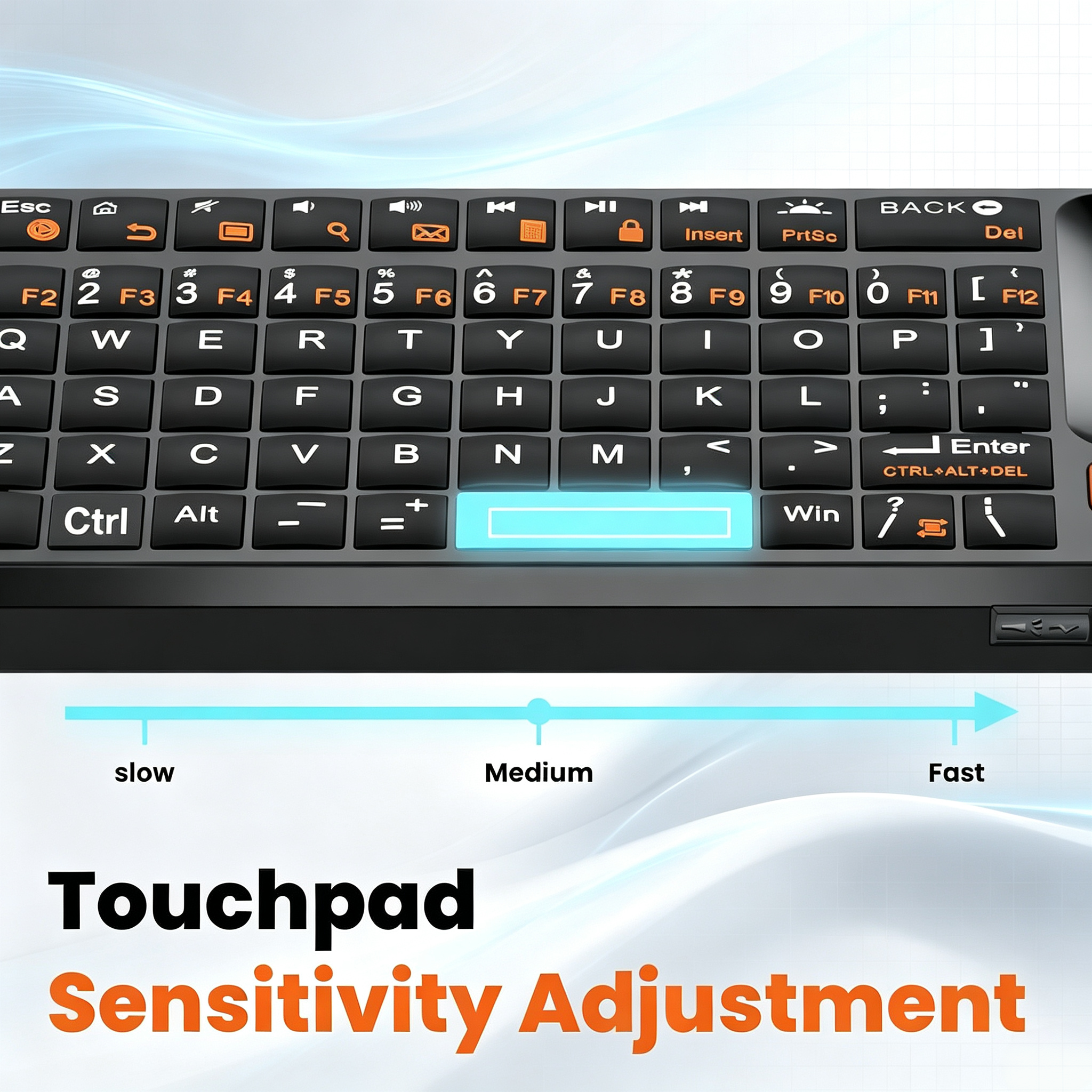 Mini Bluetooth Keyboard with Touchpad – 2.4GHz + BT, Rotating Touchpad, 7‑Color Backlight, Laser Pointer