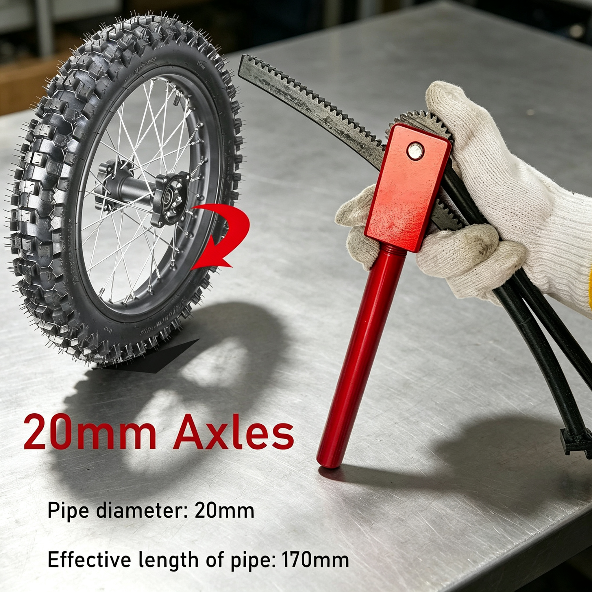 Tire Changing Tool Kit – Clip‑Free Design, Fits 14″–21″ Wheels, 20mm Axle, for Enduro & Dirt Bikes