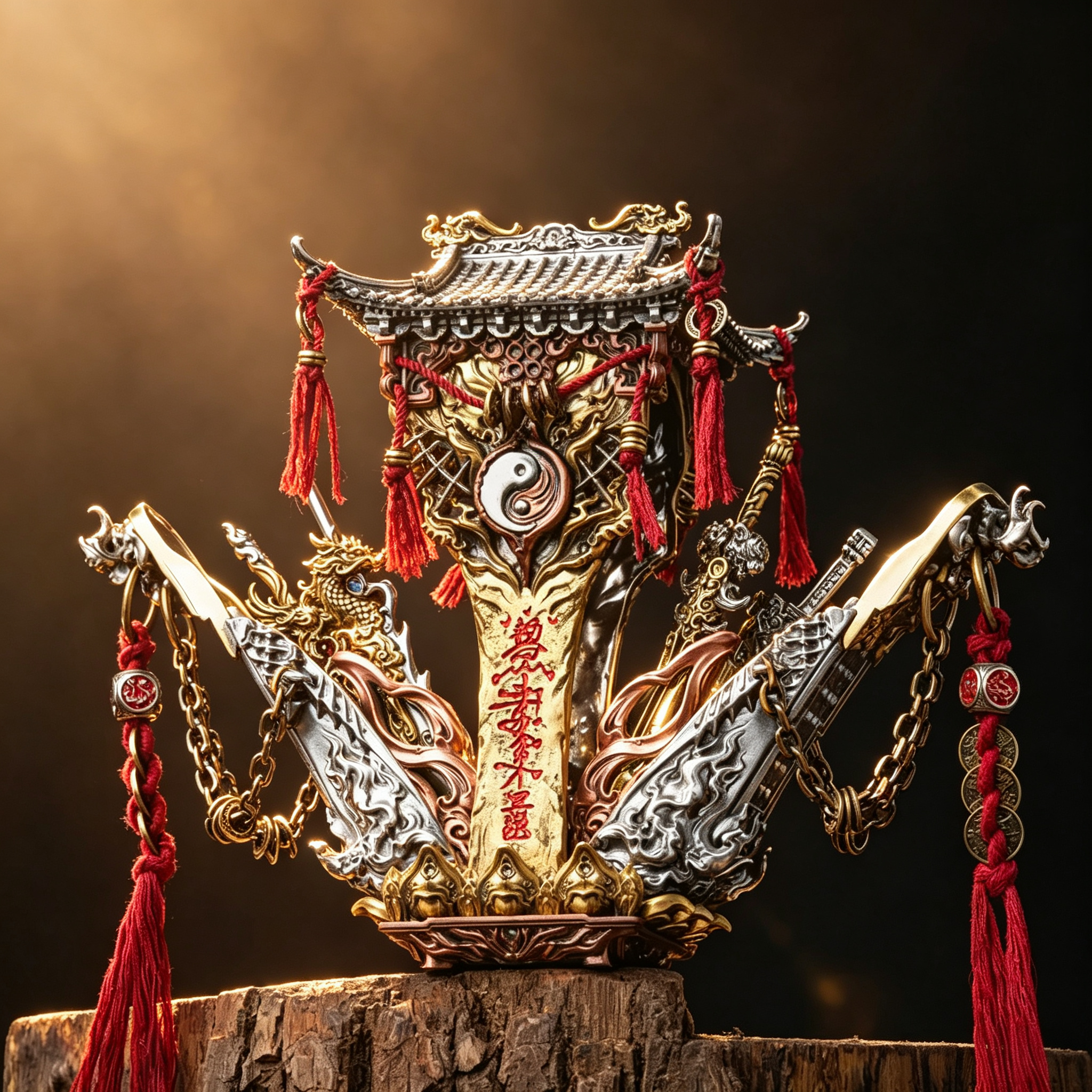 Blade Vault Display – Eastern Ceremonial Weapon Collection, 4 Mythic Blades, Collectible Art Object