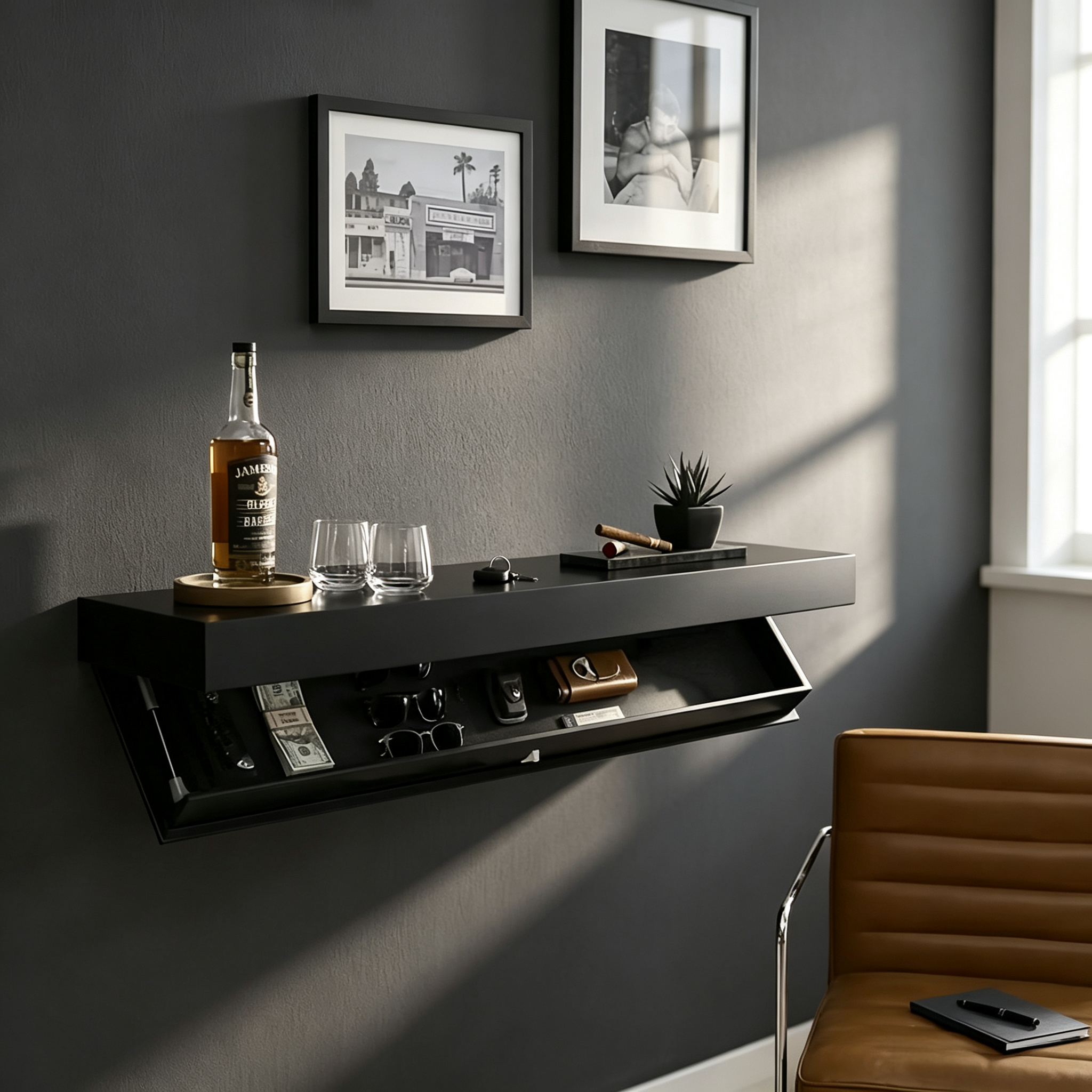 Floating Wall Shelf with Hidden Secret Compartment & Modern Home Storage Design