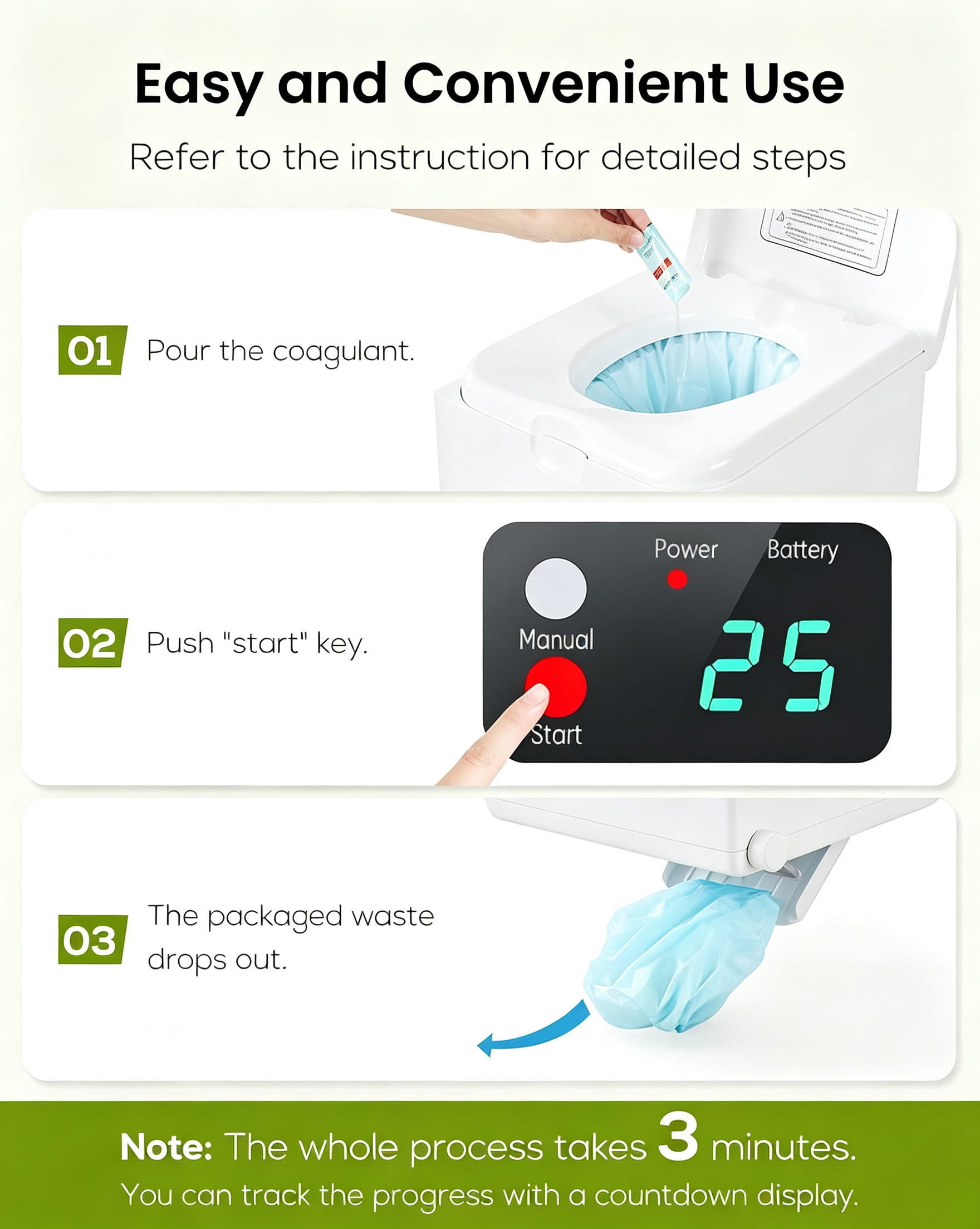 Portable Toilet – One‑Click Flush, No Odor, 330lbs