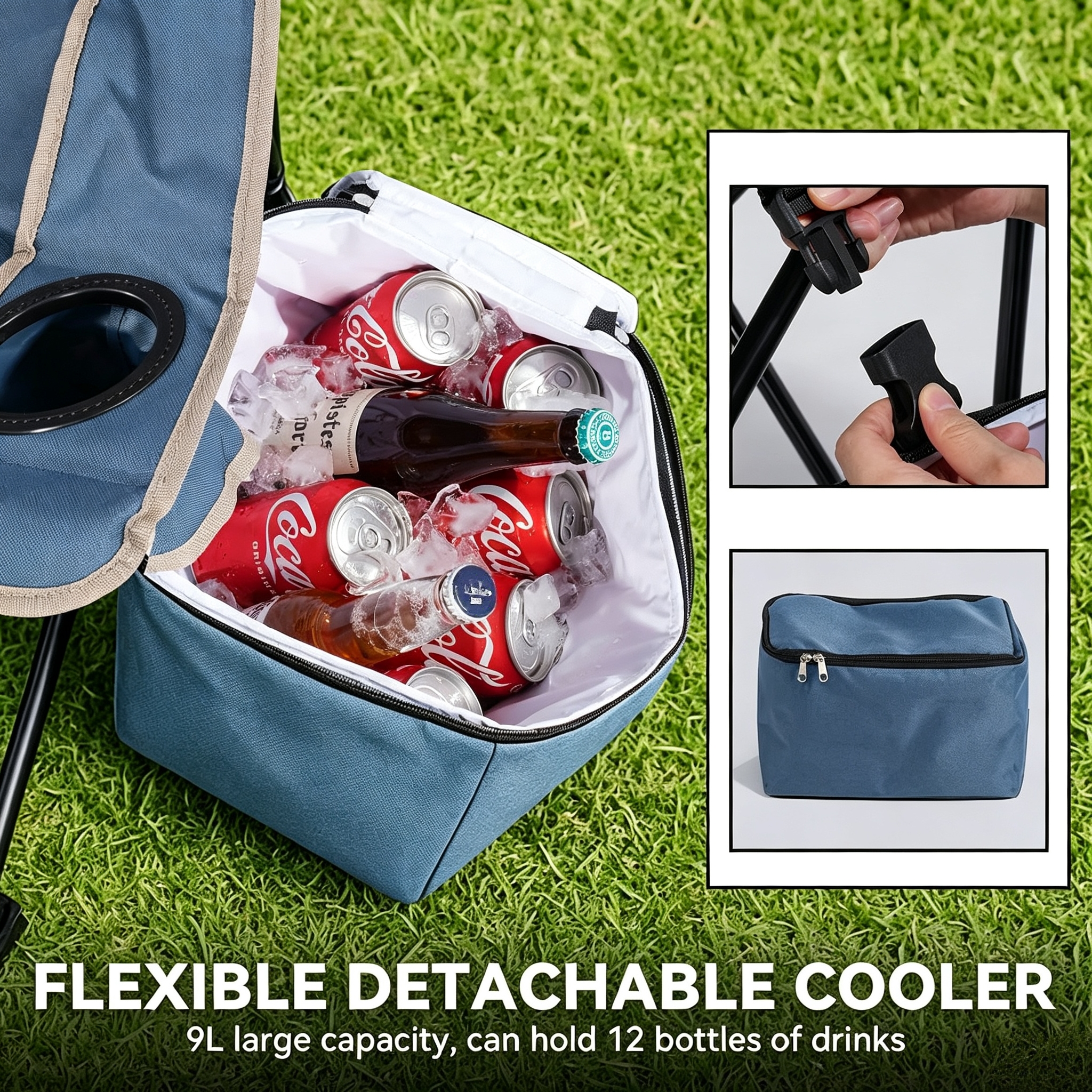 Double Camping Chair with Canopy – 330lb Capacity, Cooler Bag, Cup Holder, Folding