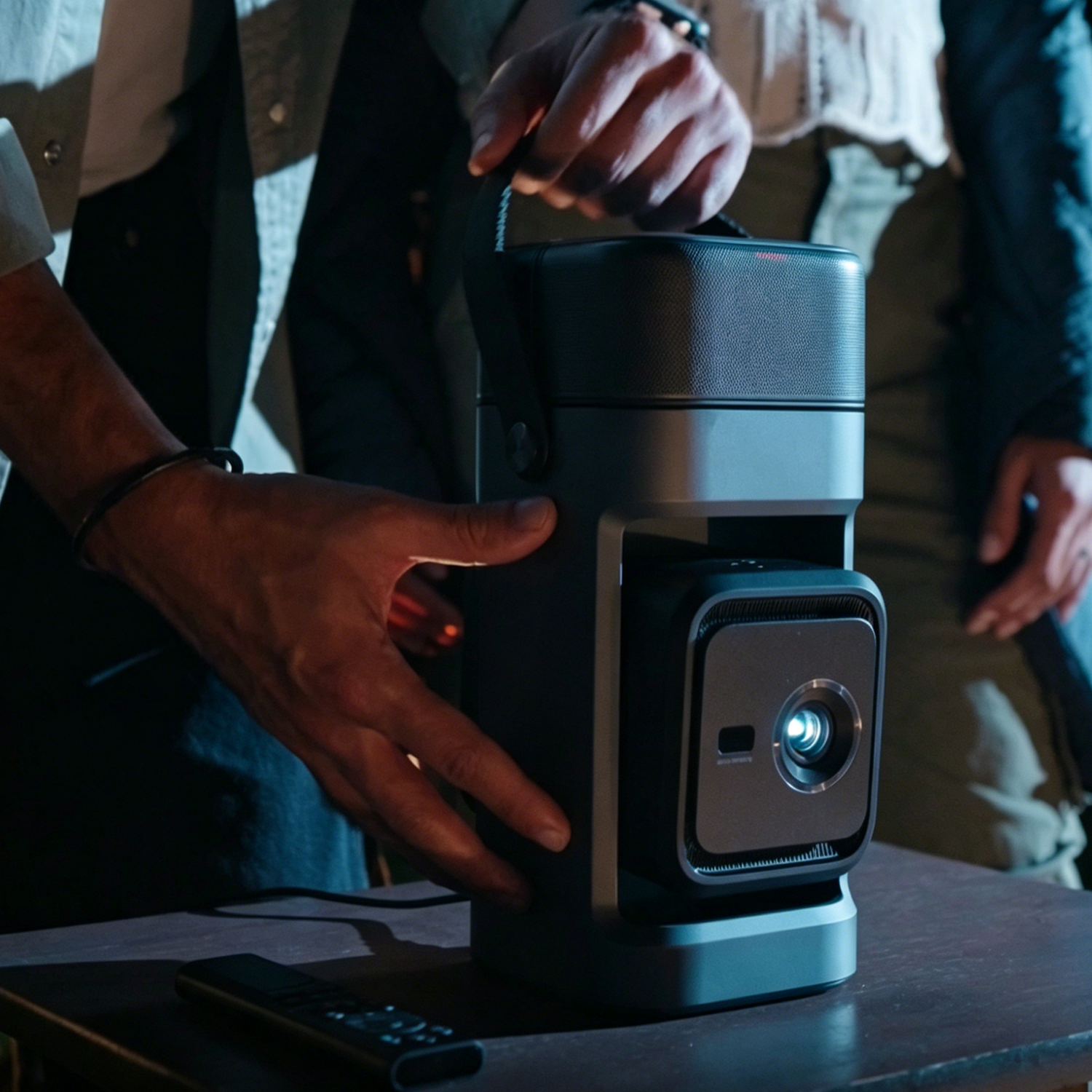 Portable Projector with Detachable Speakers – 650 ANSI Lumens, 1080P, Google TV