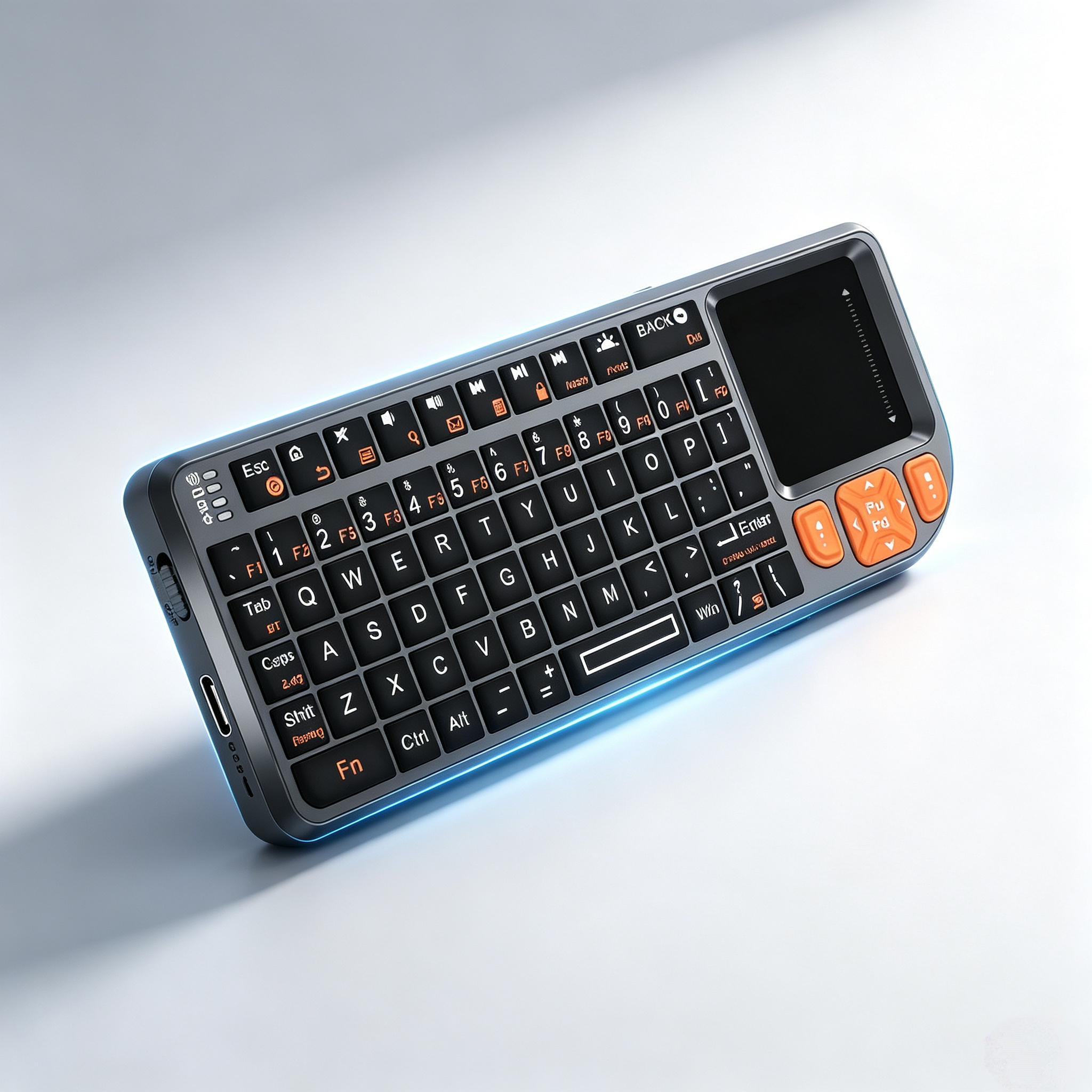 Mini Bluetooth Keyboard with Touchpad – 2.4GHz + BT, Rotating Touchpad, 7‑Color Backlight, Laser Pointer