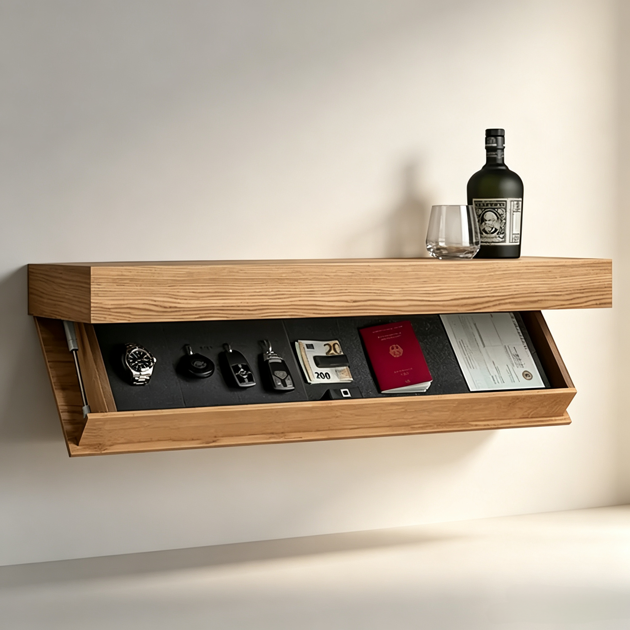 Floating Wall Shelf with Hidden Secret Compartment & Modern Home Storage Design
