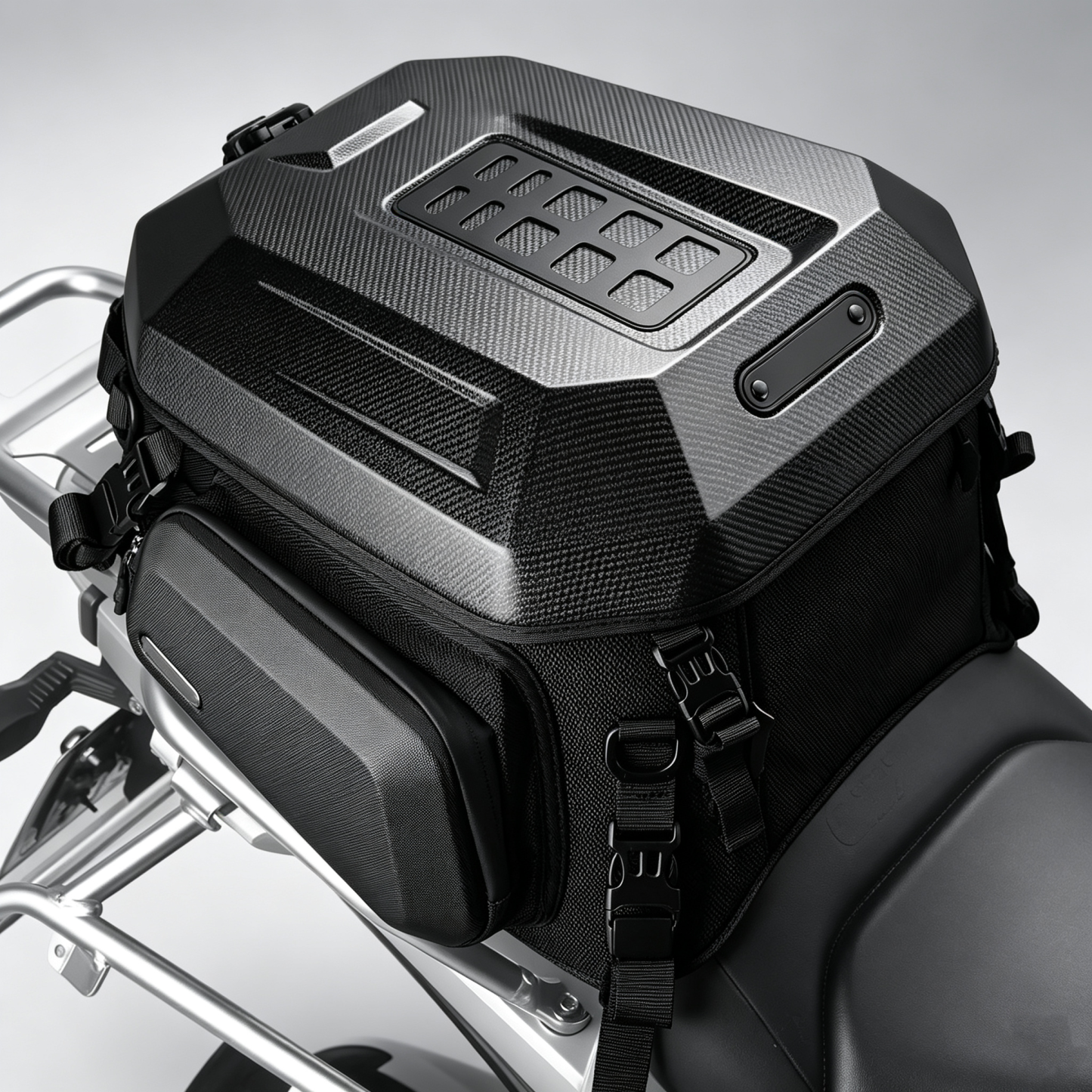 Waterproof Motorcycle Tail Bag – Aerodynamic Design, Shock‑Absorbing Padding, Durable Base