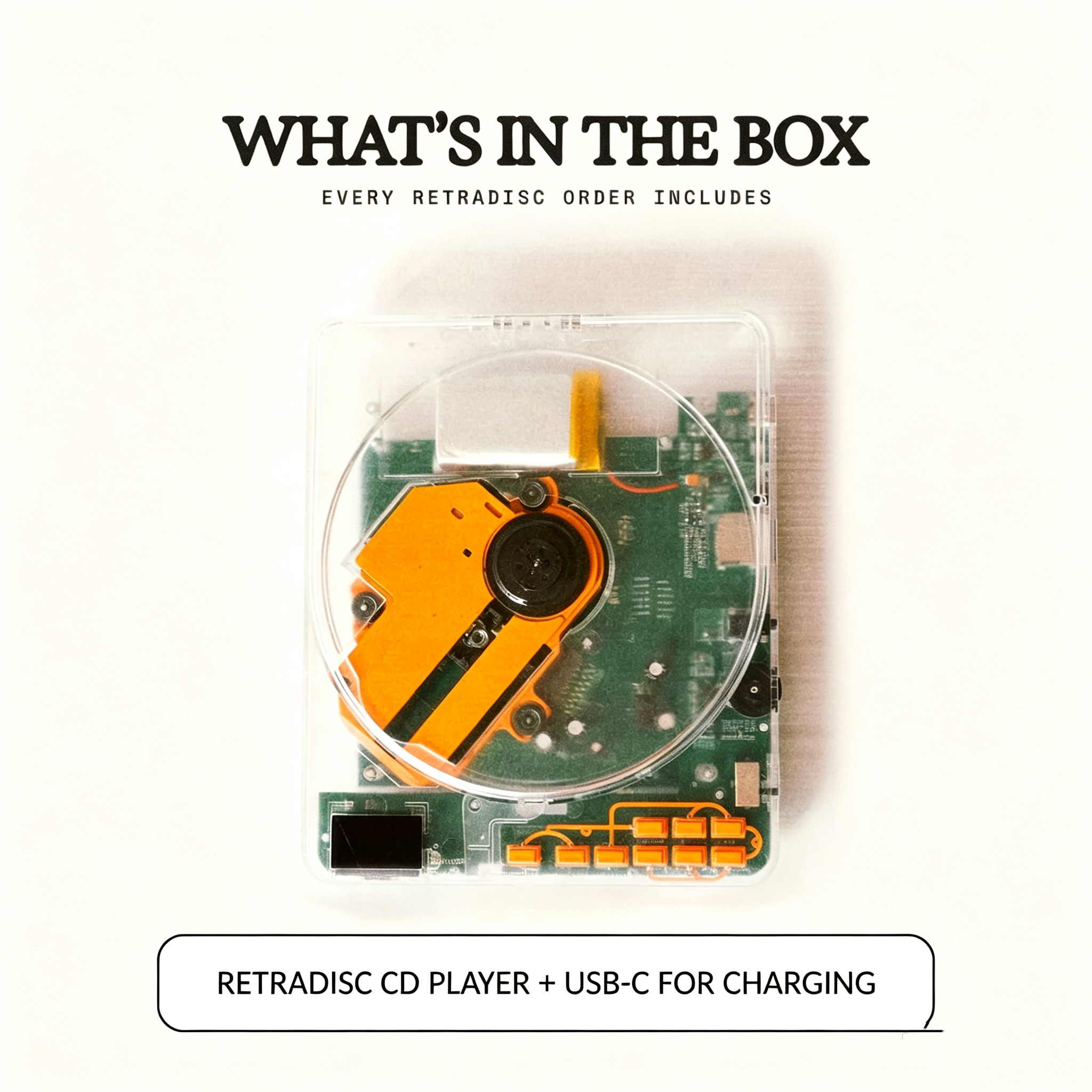CD Player with Bluetooth & Wired Output – Transparent Shell, 100‑Second Anti‑Shock, 12+ Hour Battery