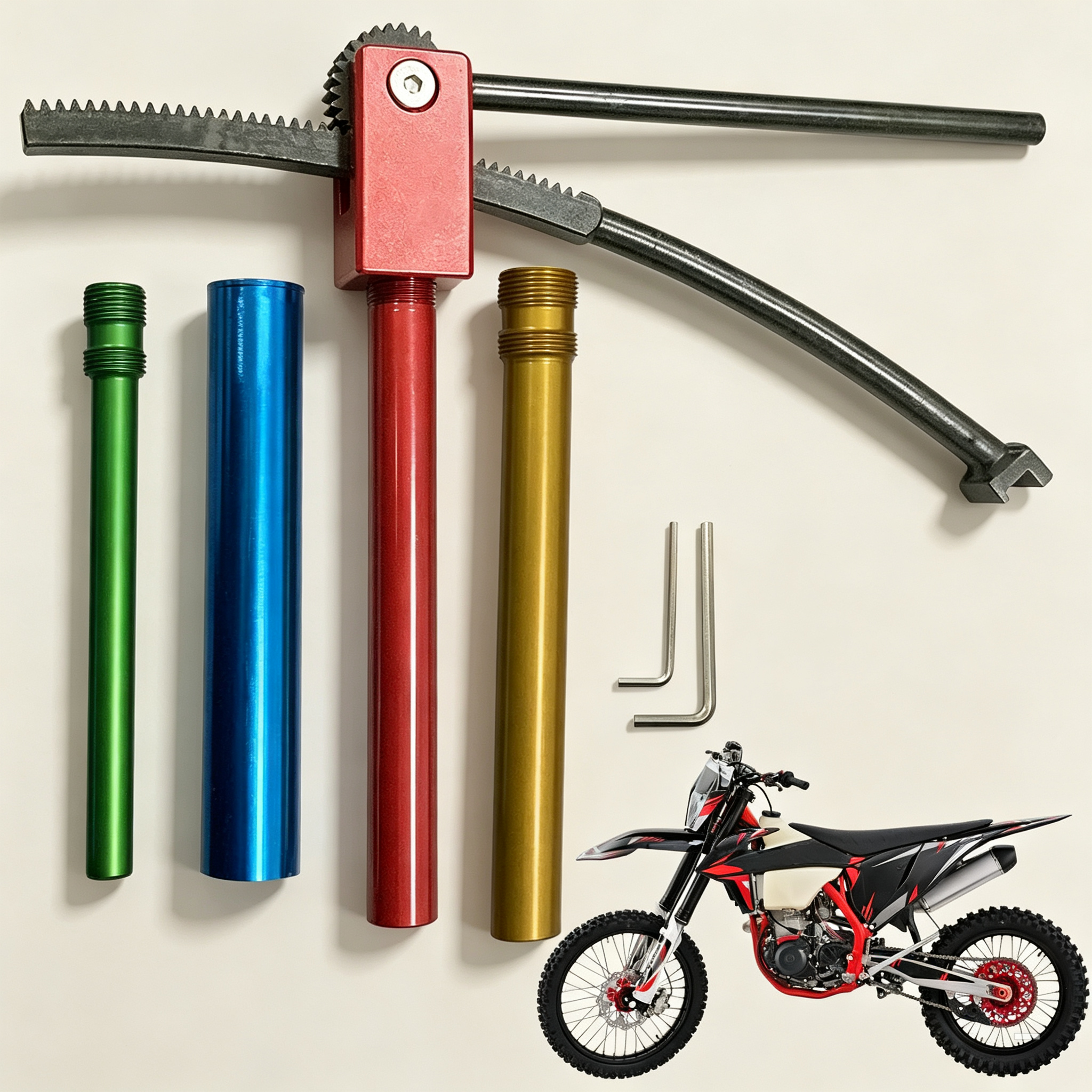 Tire Changing Tool Kit – Clip‑Free Design, Fits 14″–21″ Wheels, 20mm Axle, for Enduro & Dirt Bikes