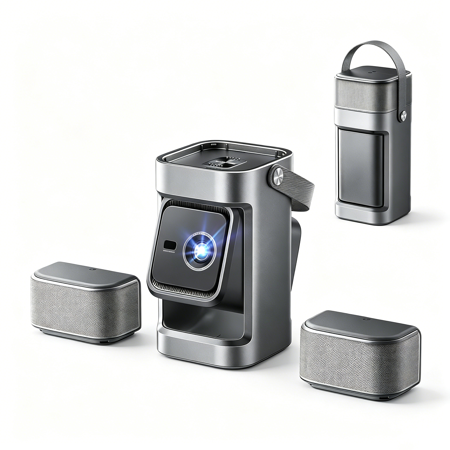 Portable Projector with Detachable Speakers – 650 ANSI Lumens, 1080P, Google TV