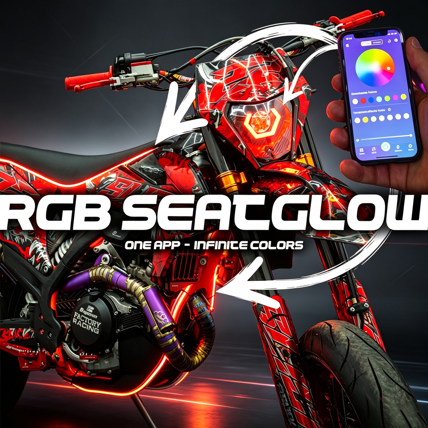RGB SeatGlow Kit – Plug & Play Seat Illumination, App‑Controlled, Splash‑Proof, for Motorcycles