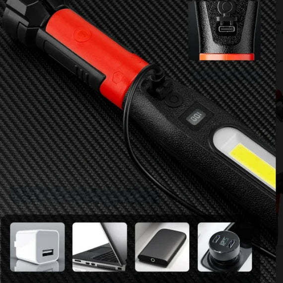 Magnetic flashlight with built-in hook