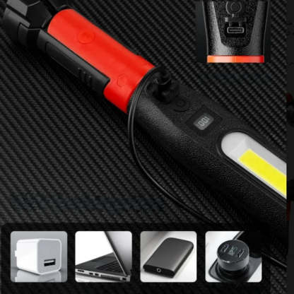 Magnetic flashlight with built-in hook