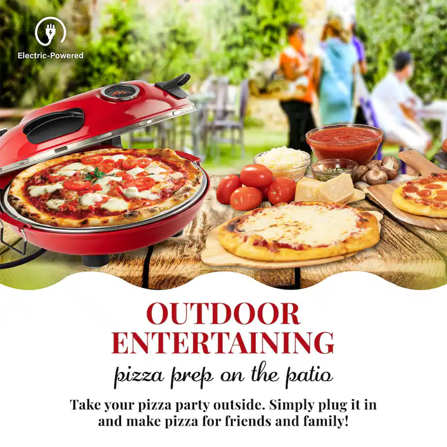 Portable Electric Pizza Oven – Indoor/Outdoor, 12″ Stone, Dual Temp Control