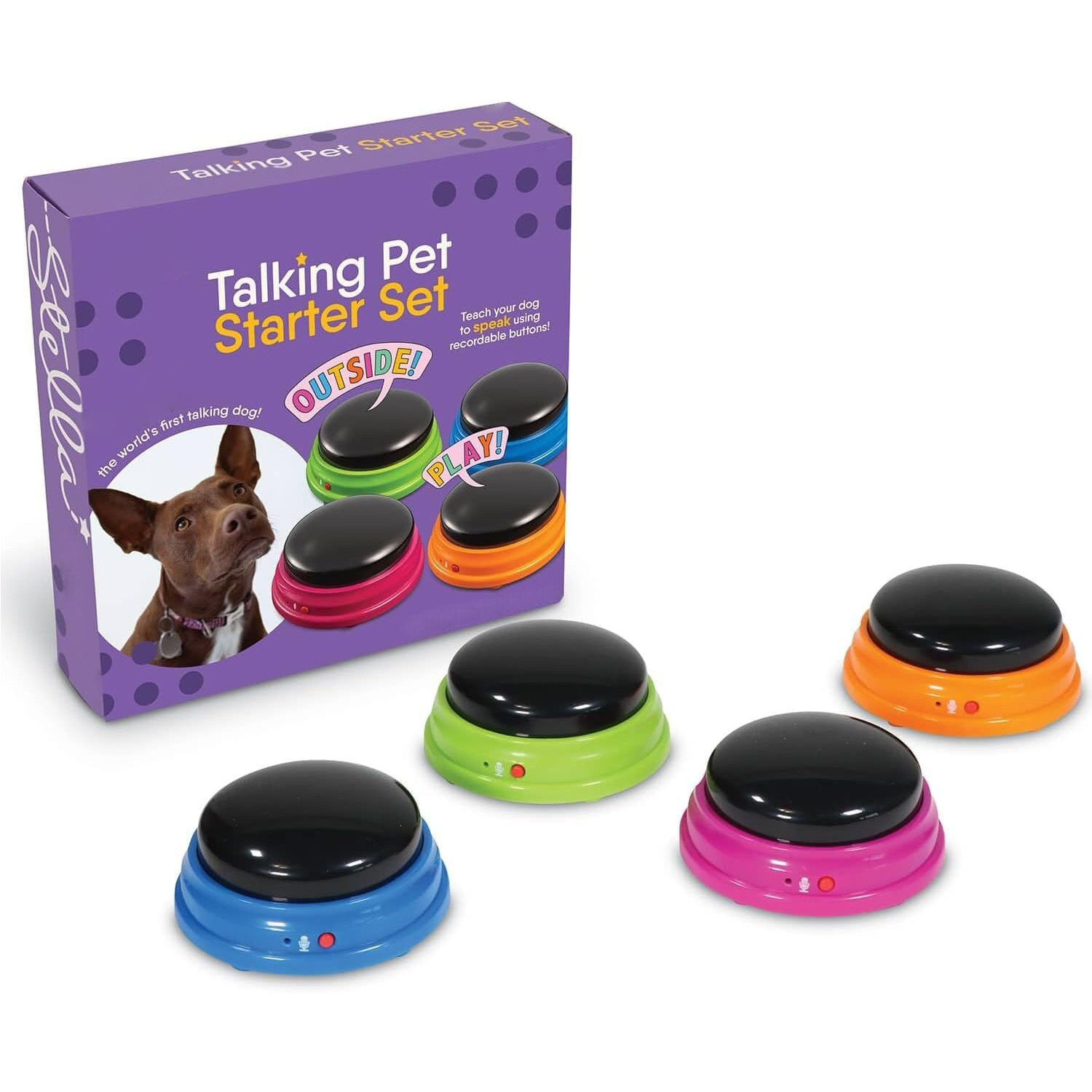 Dog Communication Button Starter Kit – 4 Recordable Buttons for Pet Training & Interaction