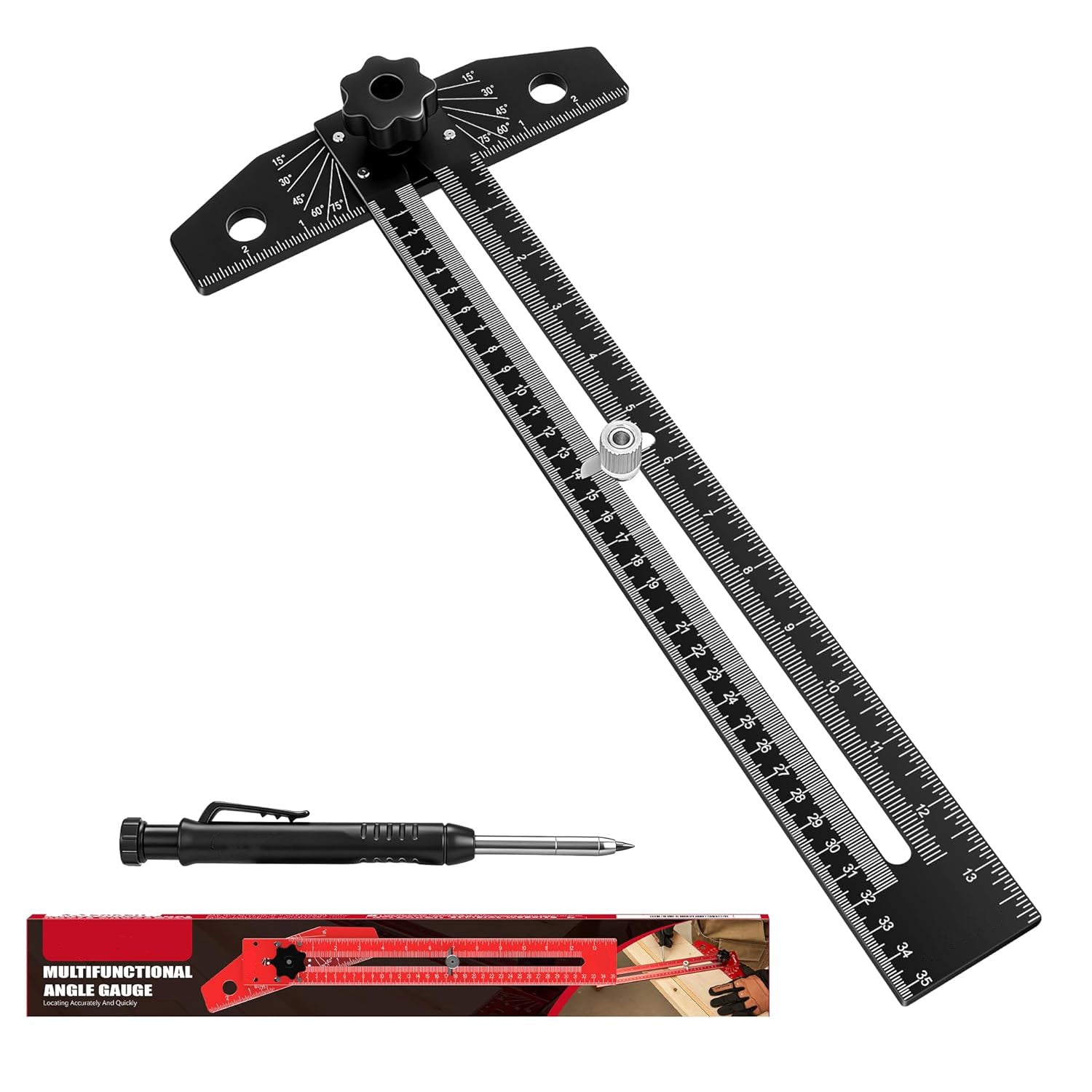 Aluminum Multi-Angle Marking Ruler – T-Square, Protractor, Straightedge & Scriber in One