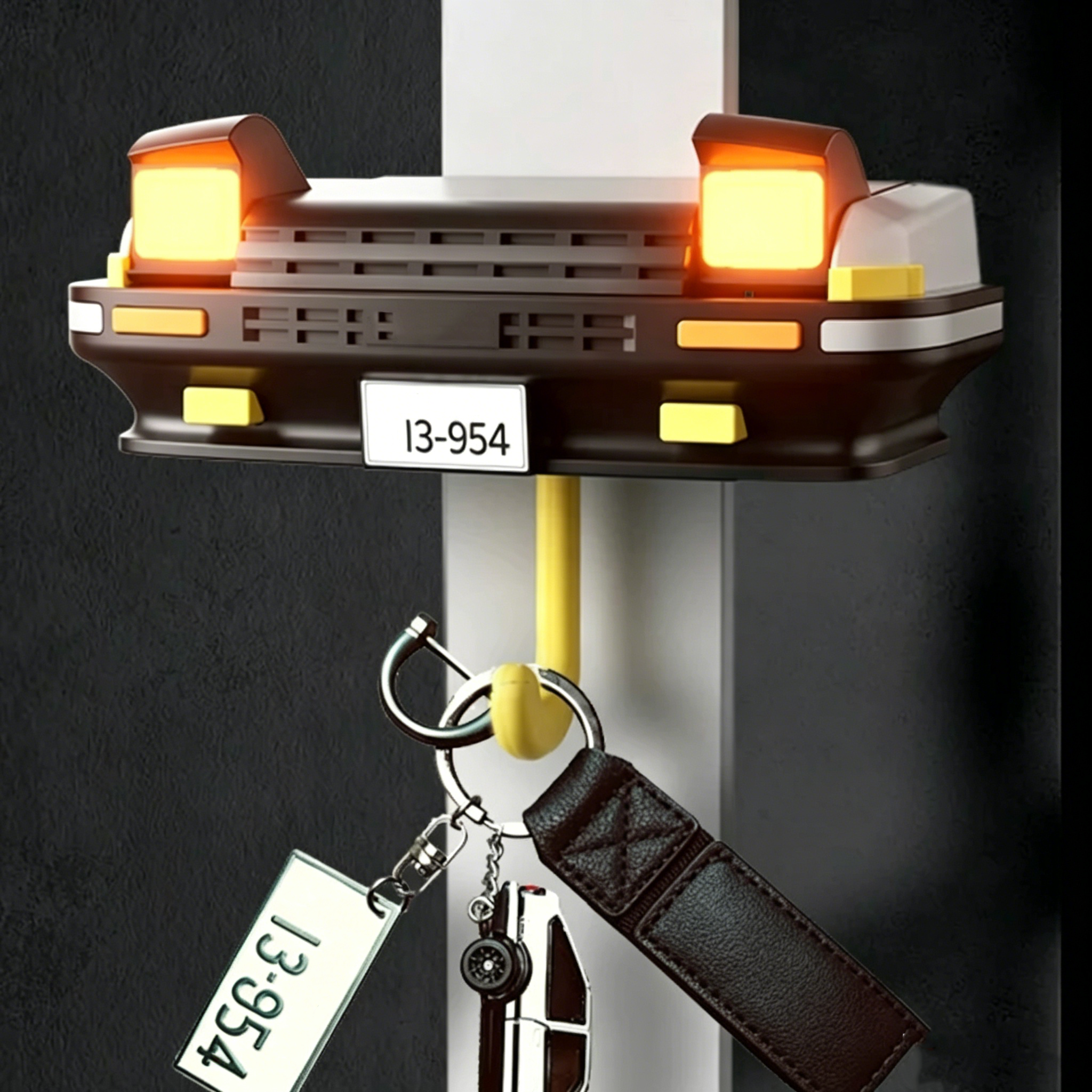 Pop-Up Headlight Car Key Hook – Retro Automotive Wall Organizer, Illuminated Option Available