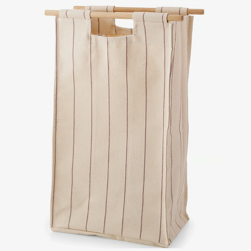 Wall-Mounted Laundry Bag – Oak Wood & Metal Hook, Minimalist Scandinavian Style