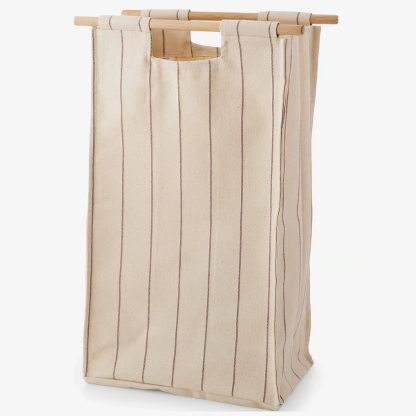 Wall-Mounted Laundry Bag – Oak Wood & Metal Hook, Minimalist Scandinavian Style
