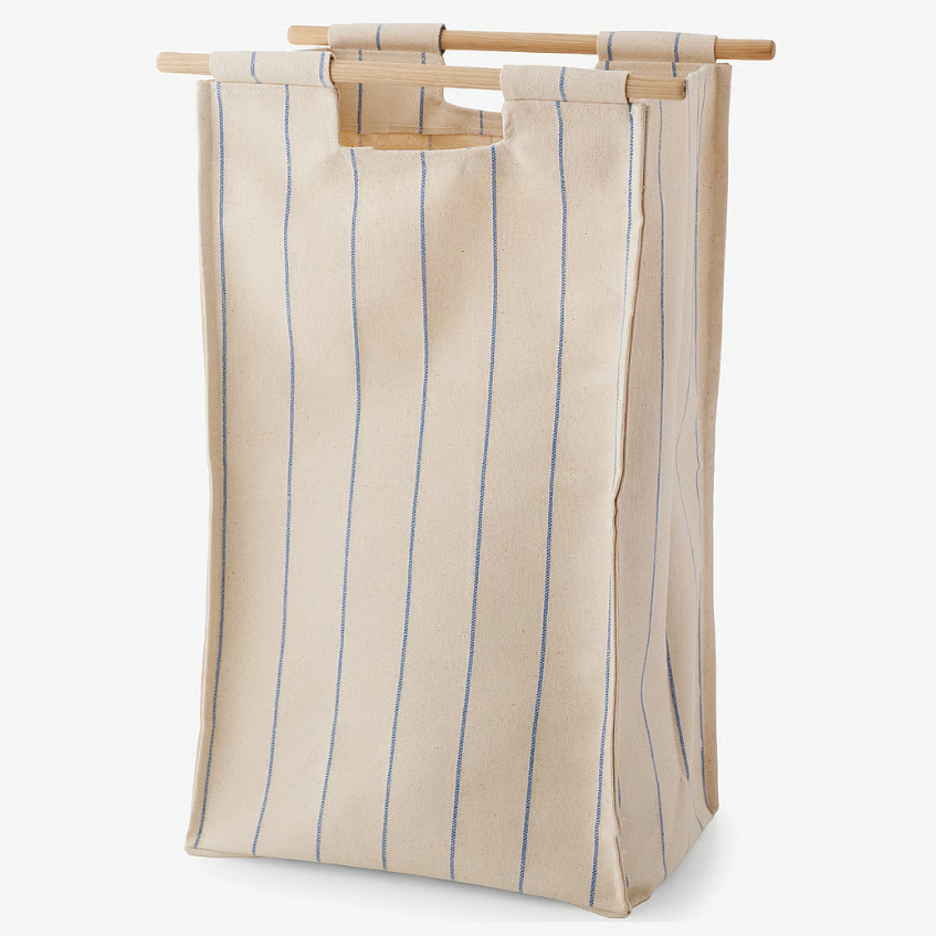 Wall-Mounted Laundry Bag – Oak Wood & Metal Hook, Minimalist Scandinavian Style