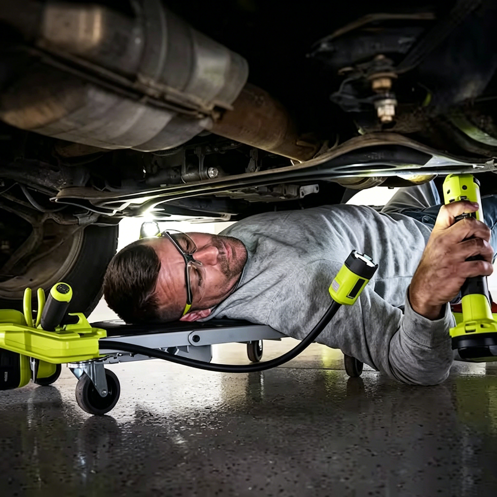 2‑in‑1 Automotive Creeper & Seat – Cordless, 800 Lumen LED, 400lb Capacity, 5‑Position Backrest
