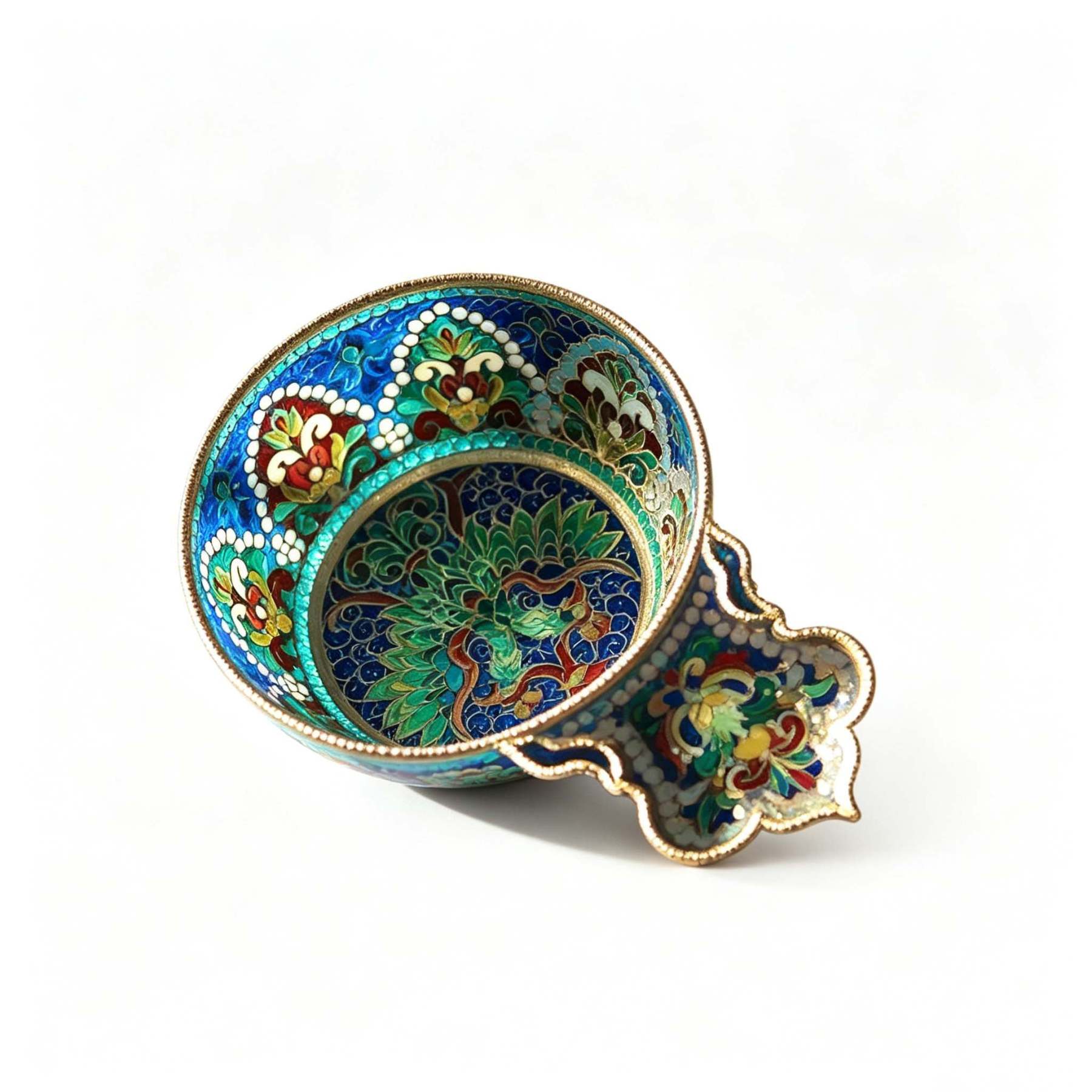 Handcrafted Cloisonné Enamel Cup – 925 Silver Filigree, Heraldic Double‑Headed Eagle, Stained‑Glass Technique