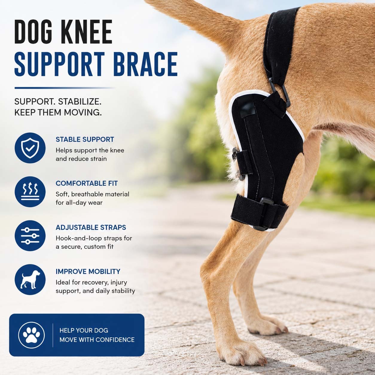Splint-Style Dog Knee Brace with Patellar Tracking Function — Neoprene Canine Knee Joint Support