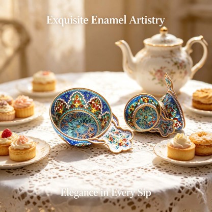 Handcrafted Cloisonné Enamel Cup – 925 Silver Filigree, Heraldic Double‑Headed Eagle, Stained‑Glass Technique
