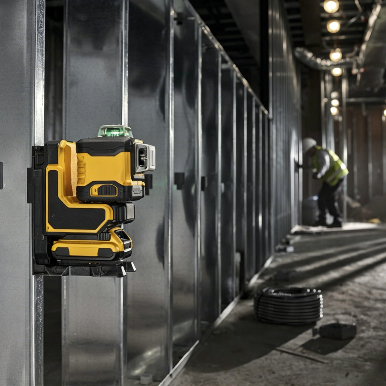 Self‑Leveling Cross Line Laser Level – 3‑Point System, Remote Fine Tuning, 9‑Hour Battery, IP54