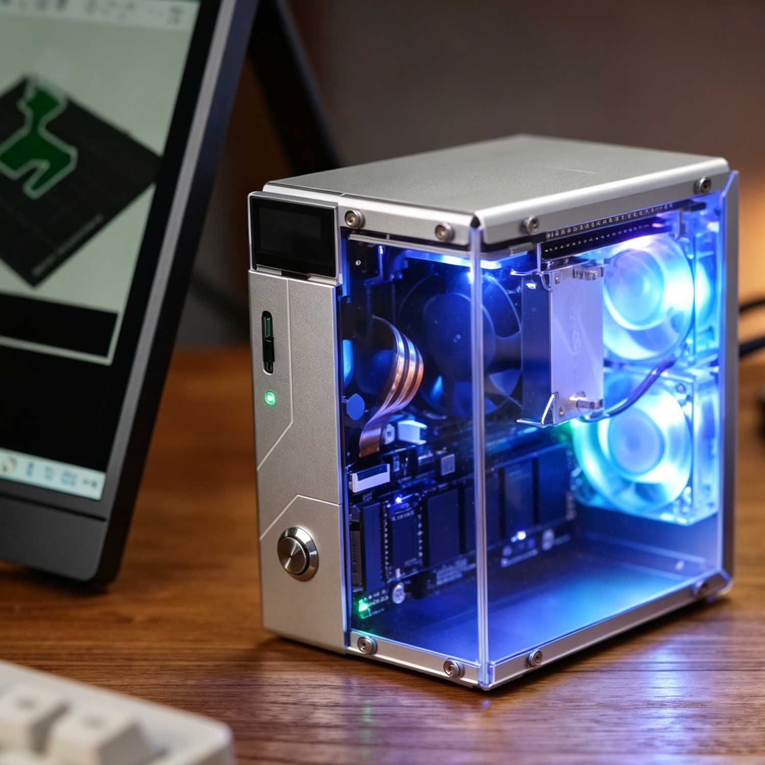 Compact Mini PC Case – Aluminum, Dual RGB Fans, Dust Filter, for Small Builds