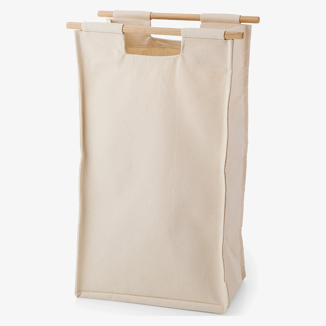 Wall-Mounted Laundry Bag – Oak Wood & Metal Hook, Minimalist Scandinavian Style